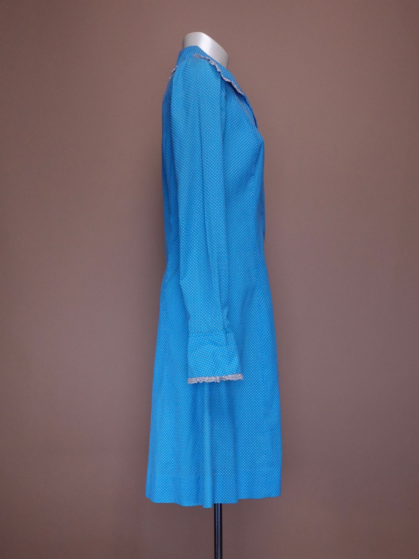 1960s - Baby Blue Swiss Dot Midi Length Dress