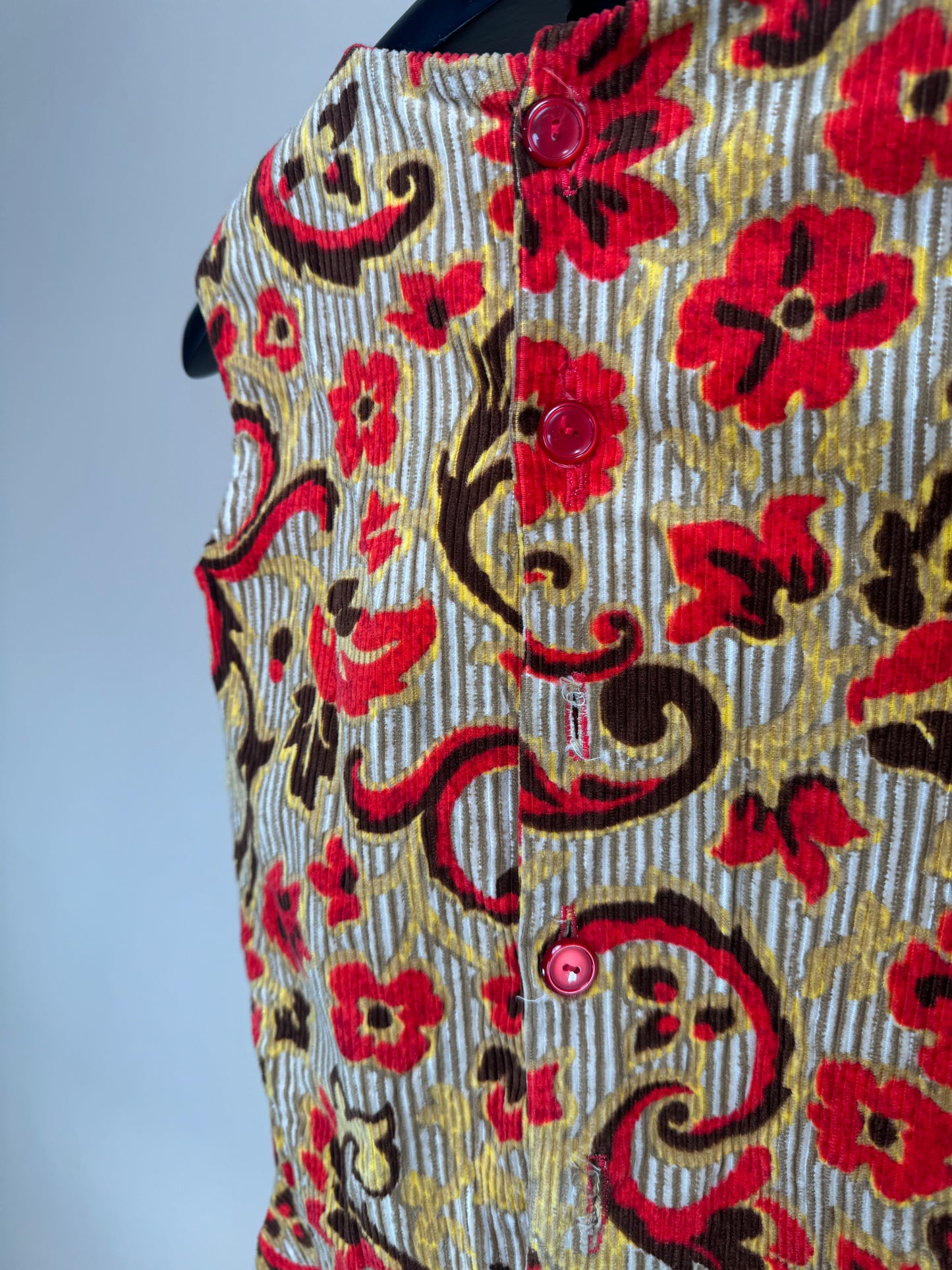 Vintage 1960s - Floral Pattern Corduroy Mod Dress