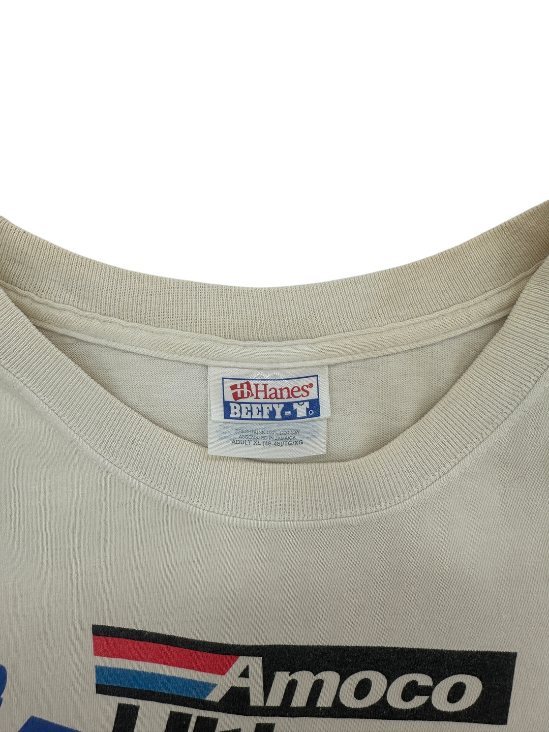 Exile Vintage 2000s Knoxville racing t-shirt featuring a Hanes Beefy-T tag on a cream cotton crewneck