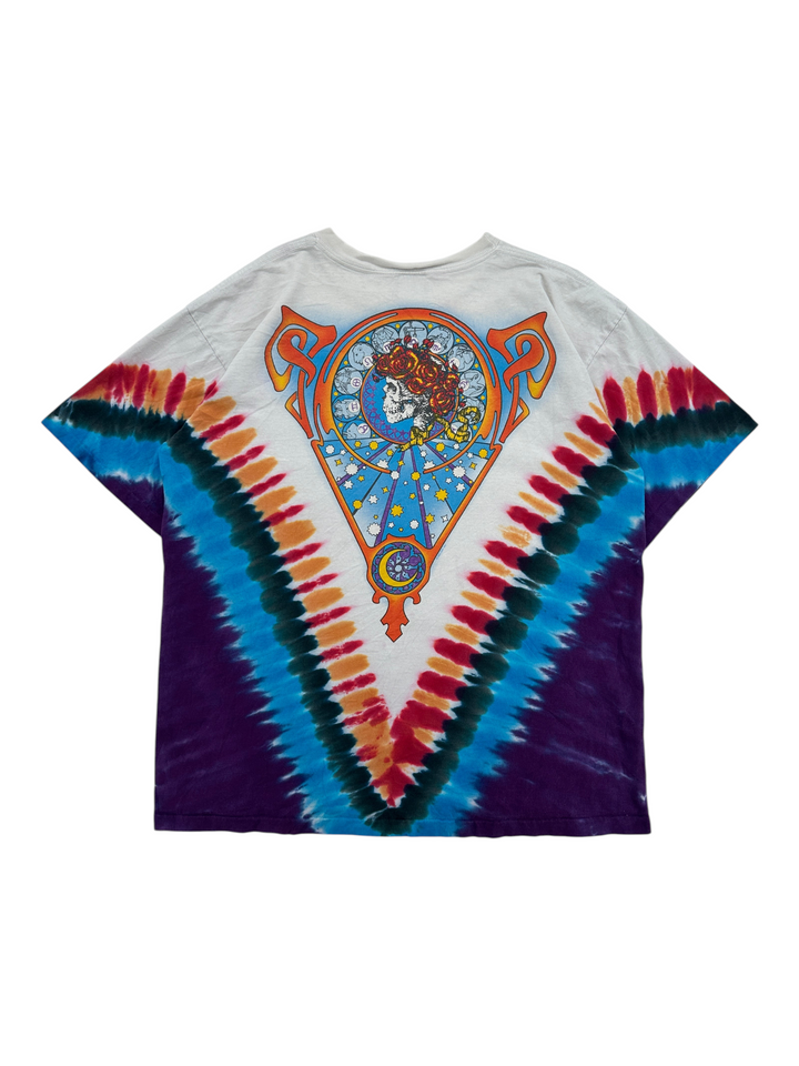 Exile Vintage 2003 Liquid Blue Grateful Dead tie-dye t-shirt with skull and floral graphic print on back