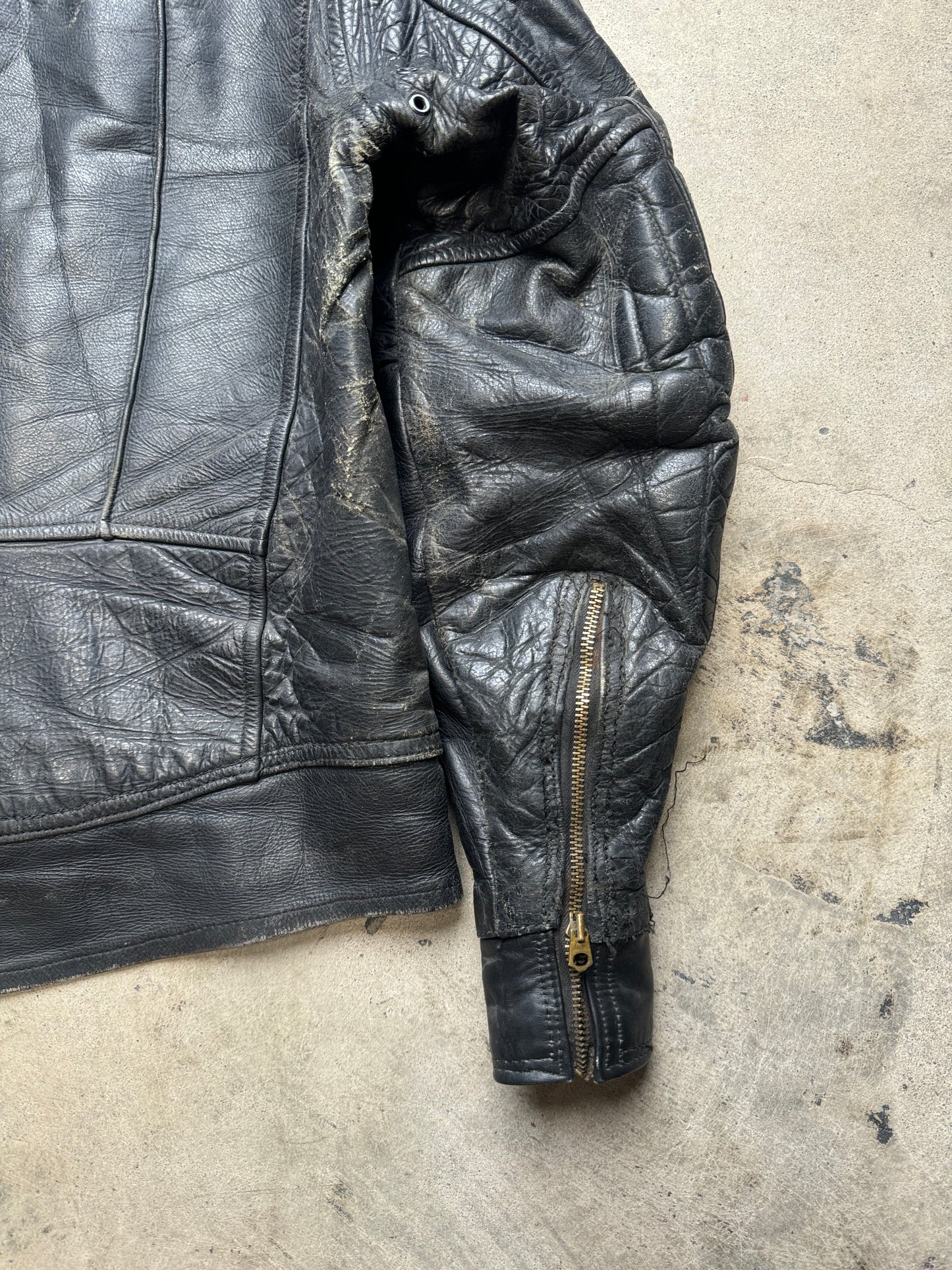 1960s/70s - Unbranded Black Horsehide Motorcycle Jacket
