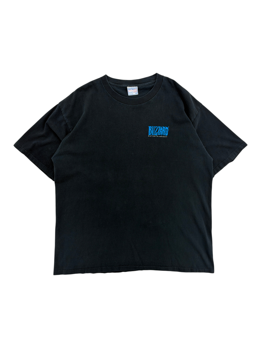 Exile Vintage black 1990s StarCraft T-shirt with a small blue Blizzard Entertainment logo on the chest