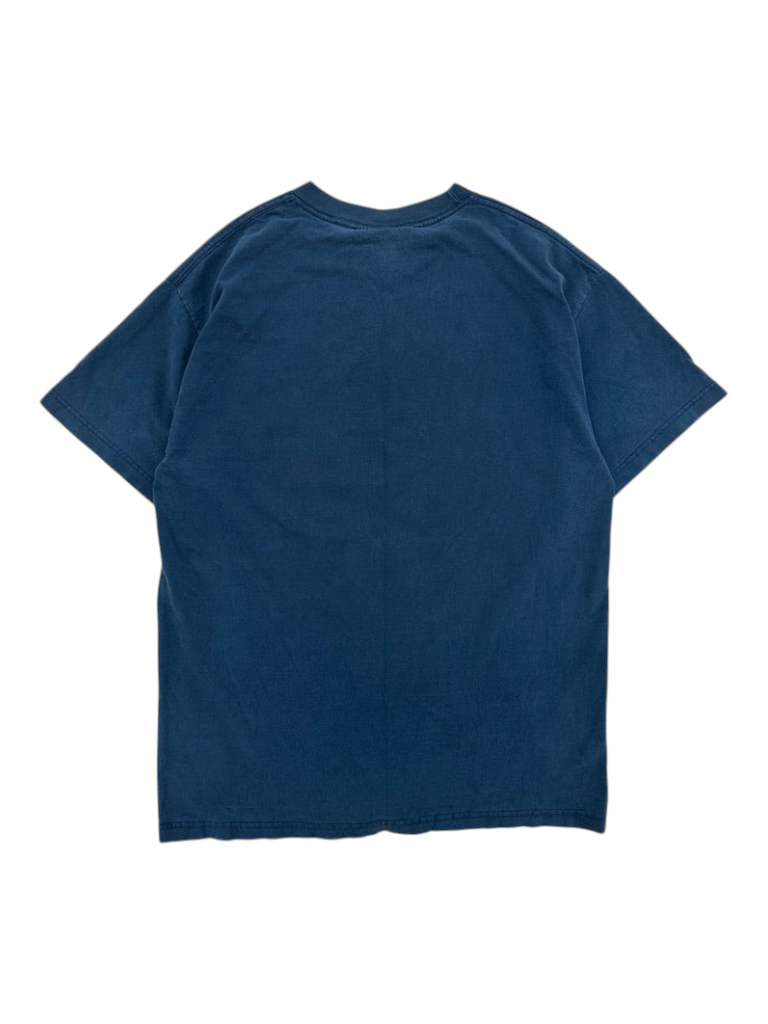 Exile Vintage 1990s SR-71 Blackbird plane graphic t-shirt in faded navy blue, back view.