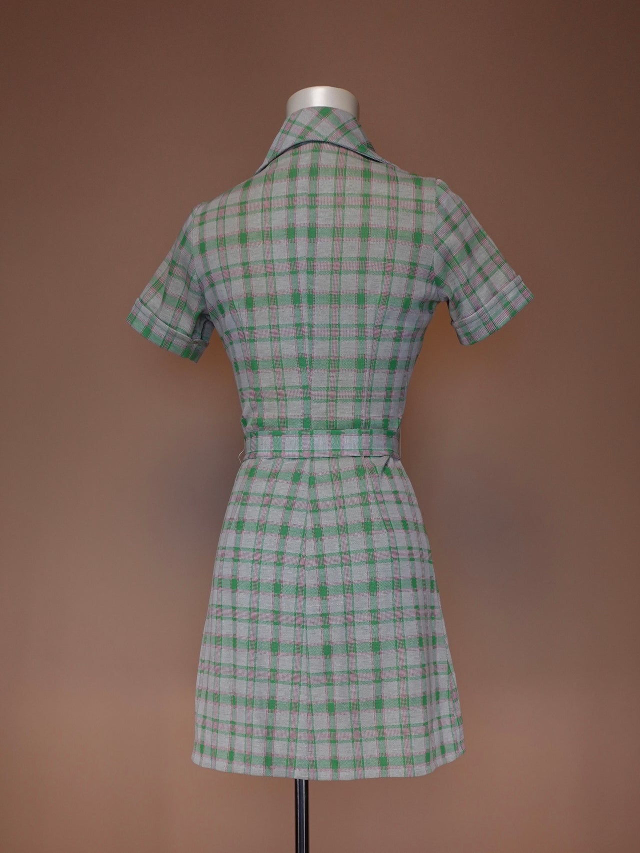 1970S - PLAID BELTED MIDI DRESS