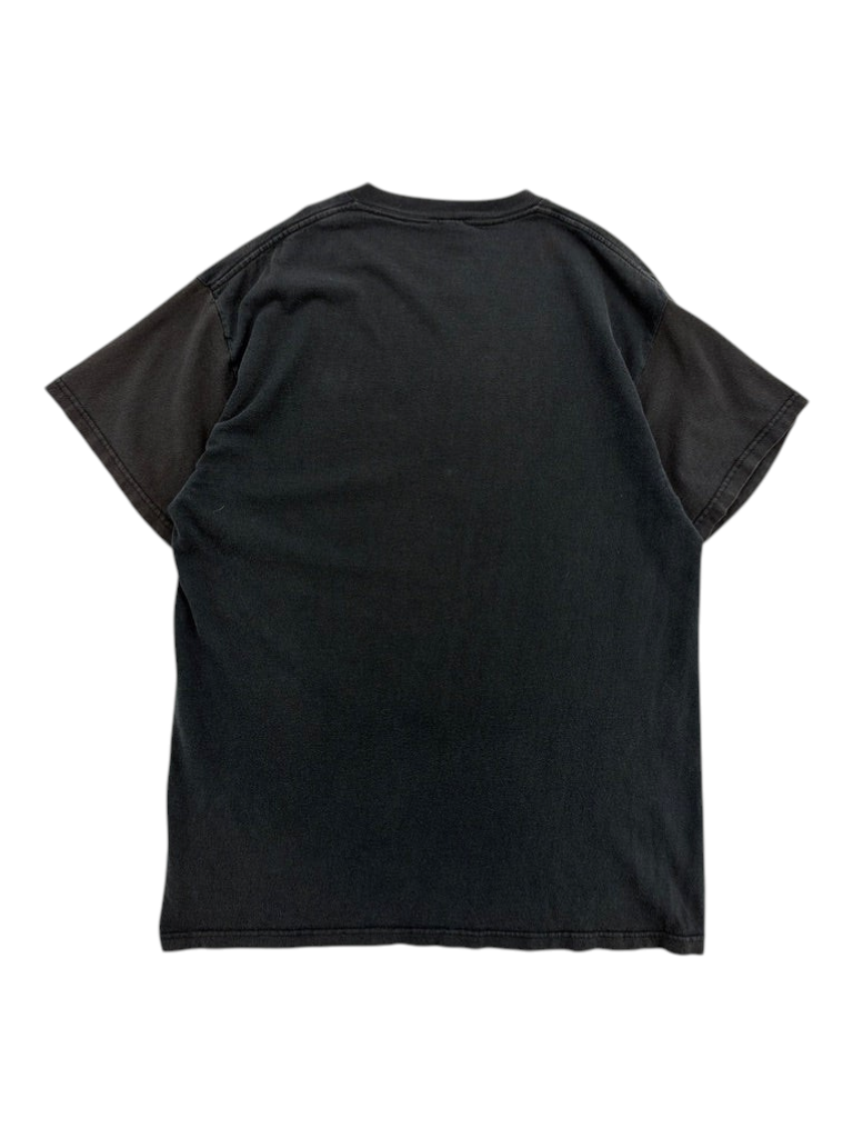 Exile Vintage black 1990s vintage t-shirt, back view of a plain cotton crew neck shirt in size large.