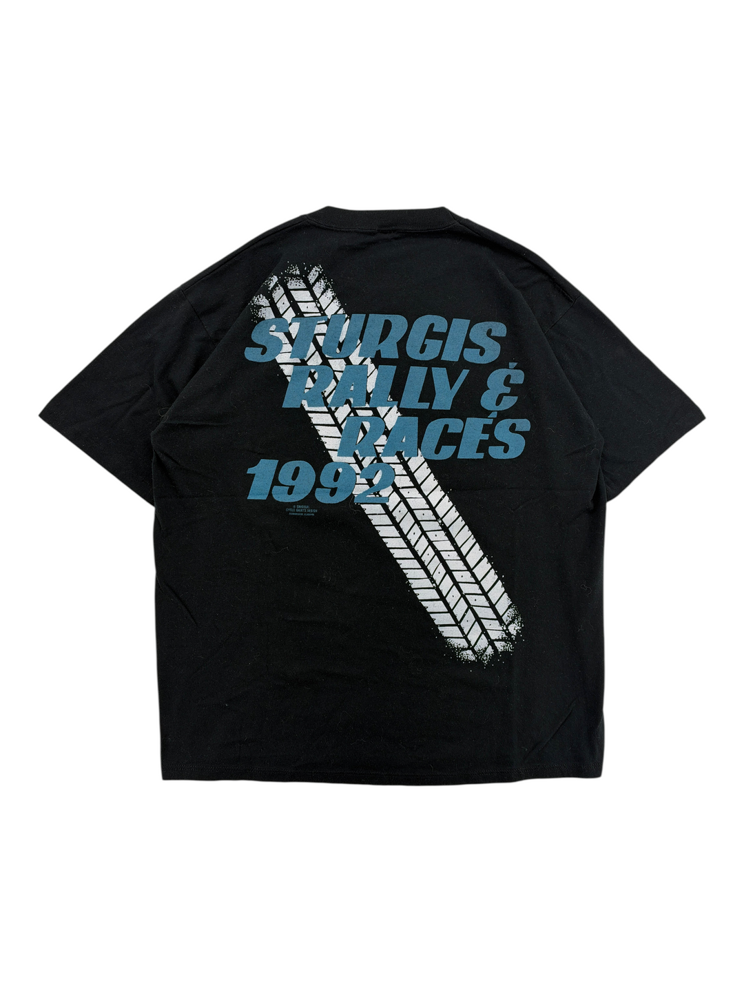 Exile Vintage black 1992 Sturgis Biker Rally graphic t-shirt with tire track print on the back
