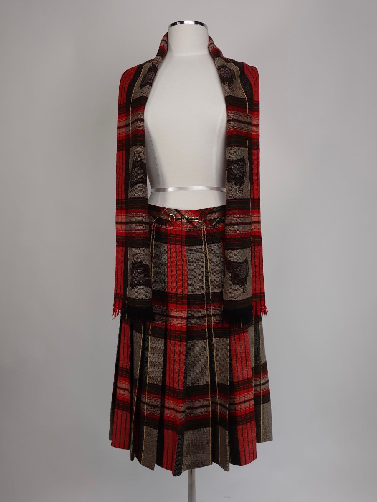 Vintage Late 1980s - Celine Wool Skirt + Scarf Set