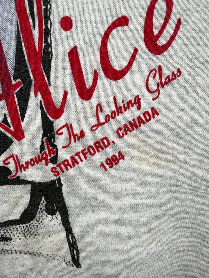 Exile Vintage 1994 Alice Through The Looking Glass grey crewneck sweatshirt with red and black graphic print
