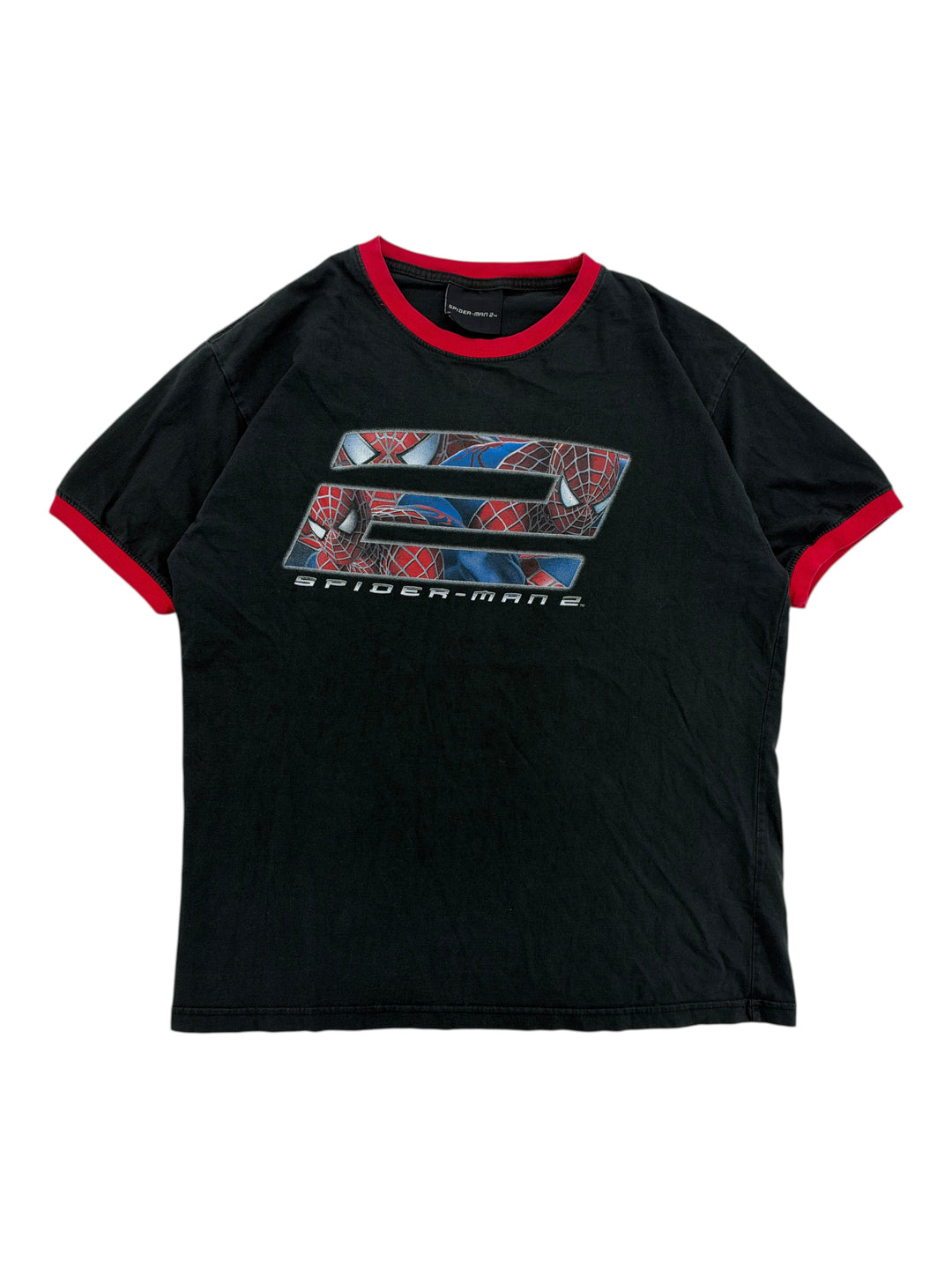 Exile Vintage 2004 Spider-Man 2 movie ringer t-shirt in black with red trim and graphic logo print