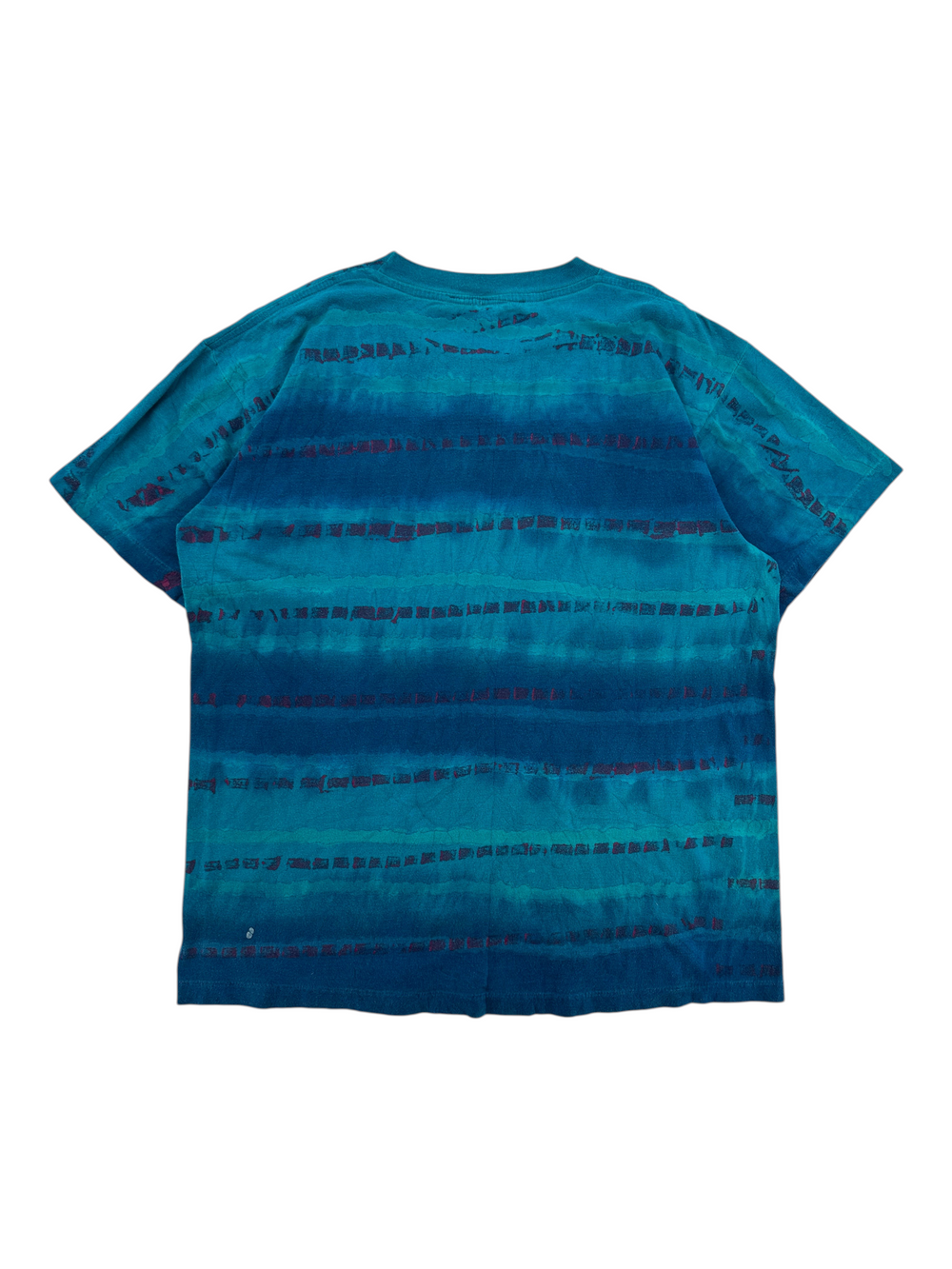 Exile Vintage 1990s Liquid Blue short sleeve t-shirt featuring a teal and dark blue horizontal striped tie-dye pattern