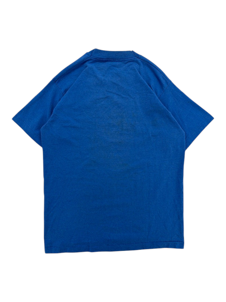 Exile Vintage 1990s blue Air Force t-shirt, back view of a plain cotton crew neck shirt in size large.