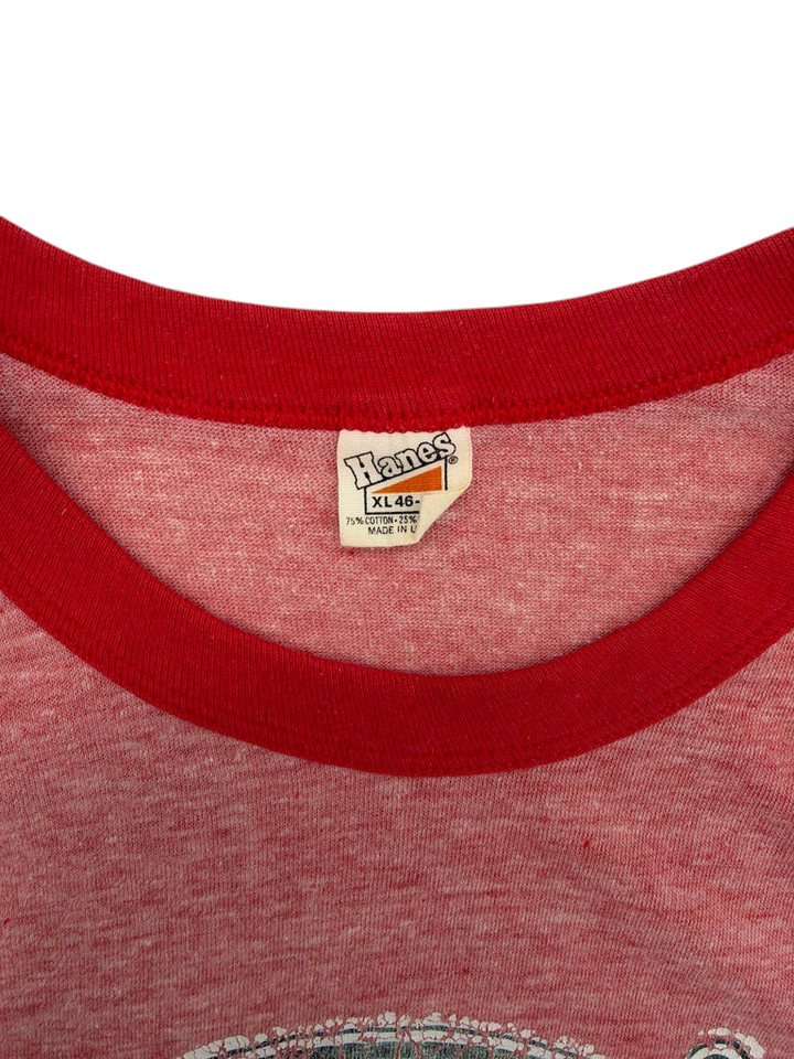 Exile Vintage 1970s Hanes ringer t-shirt with red trim and heathered red cotton fabric