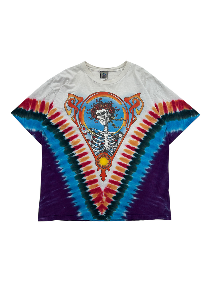 Exile Vintage 2003 Liquid Blue Grateful Dead tie-dye t-shirt featuring a skeleton graphic in size XL