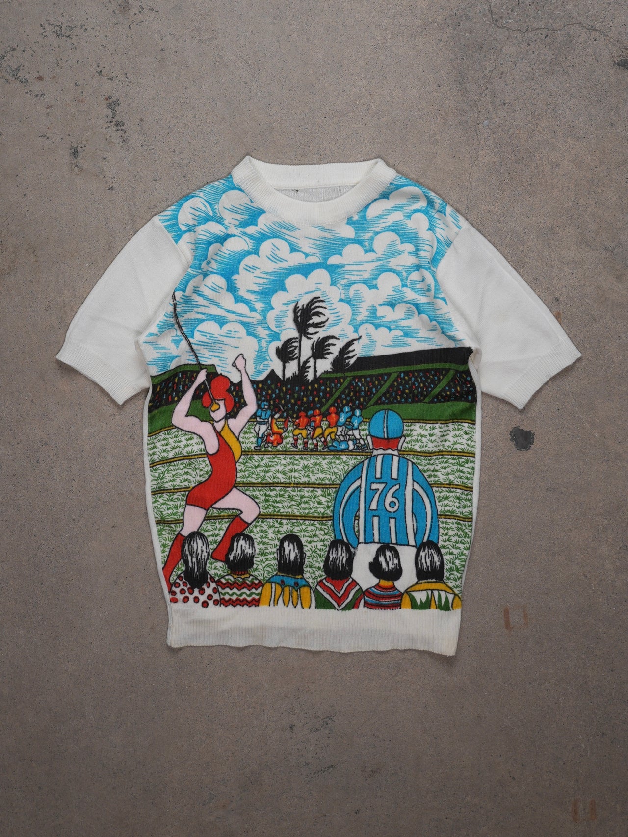1950S - KNIT "FOOTBALL SCENE" T-SHIRT