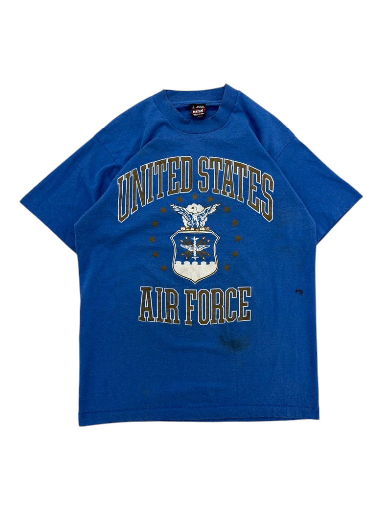 Exile Vintage 1990s blue United States Air Force graphic t-shirt with gold and white screen print design