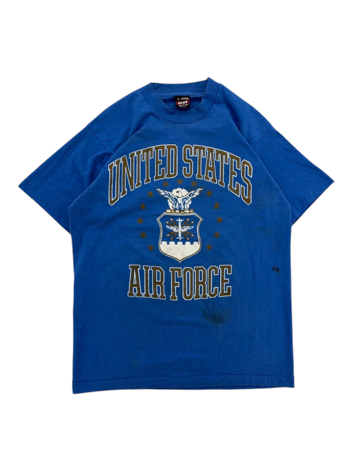 Exile Vintage 1990s blue United States Air Force graphic t-shirt with gold and white screen print design