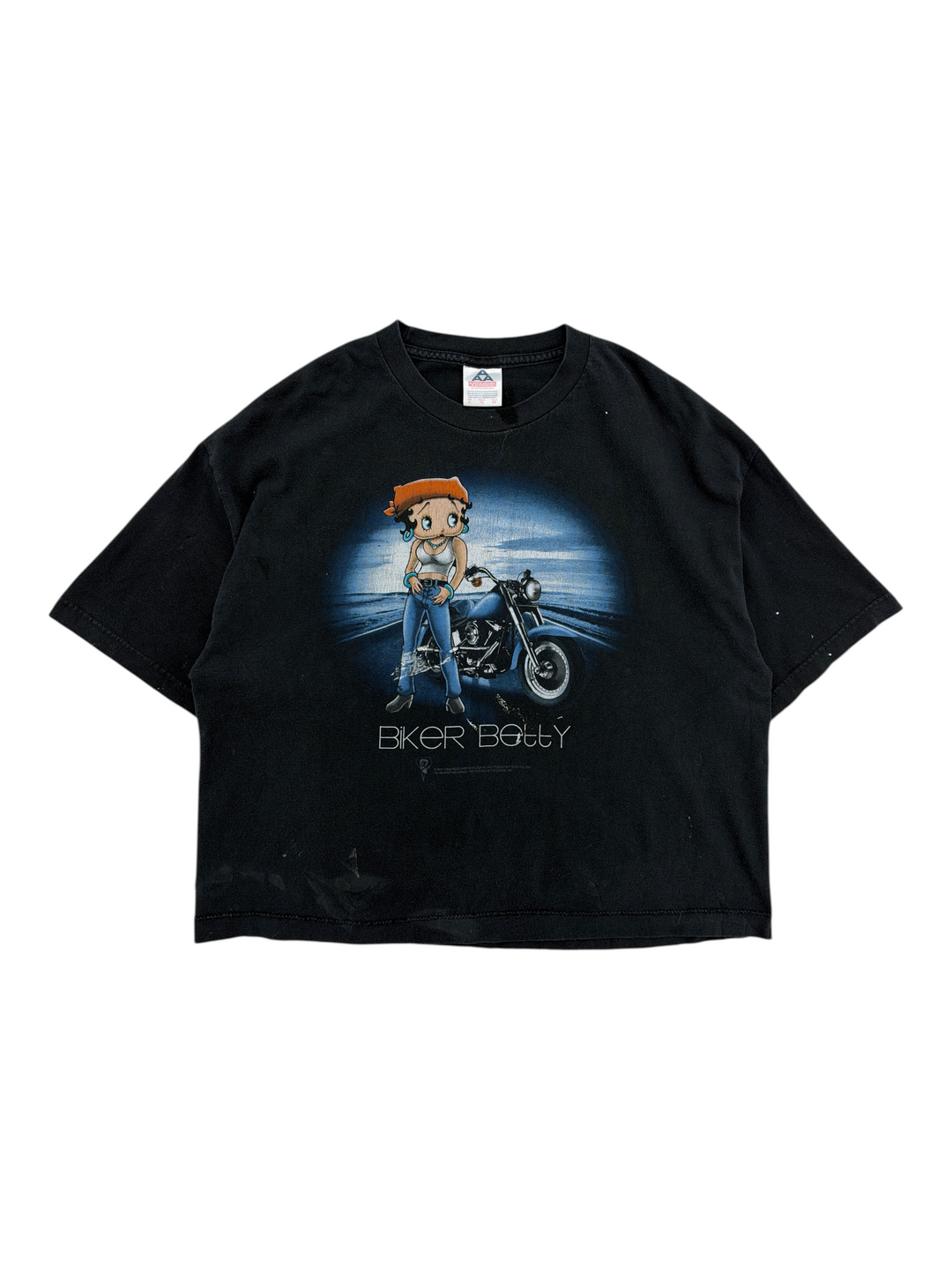 Exile Vintage black 2000s Betty Boop biker graphic t-shirt with a cropped fit and crew neck