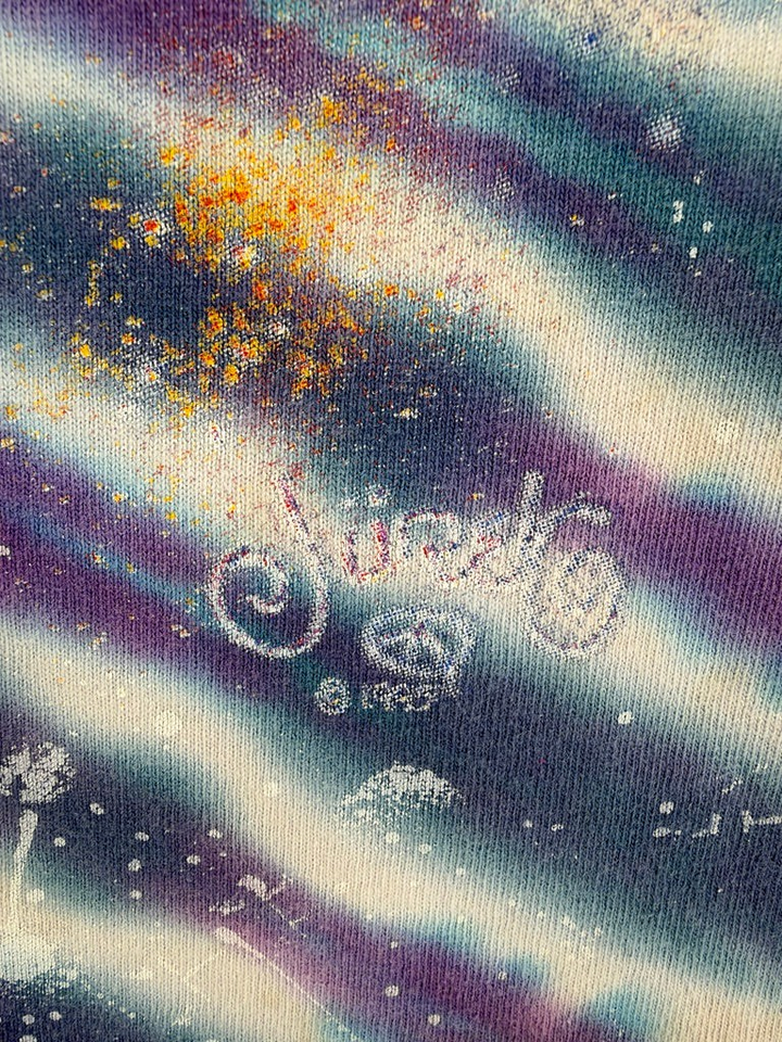 Exile Vintage 1990s Jimi Hendrix tie dye t-shirt featuring a purple and blue cosmic print with a graphic logo
