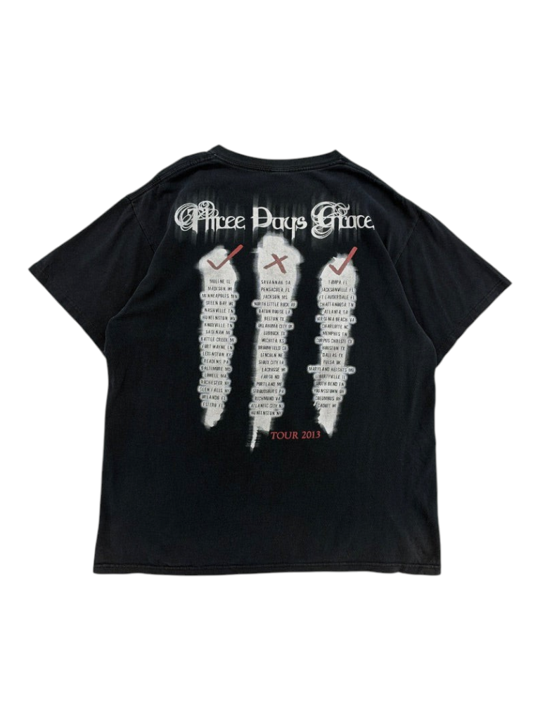 Exile Vintage black 2010s Three Days Grace tour t-shirt with 2013 concert dates printed on the back