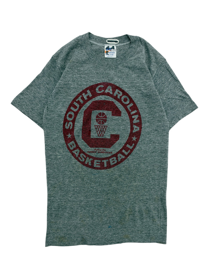 Exile Vintage 1980s South Carolina Basketball grey heather t-shirt with maroon graphic print, size small.