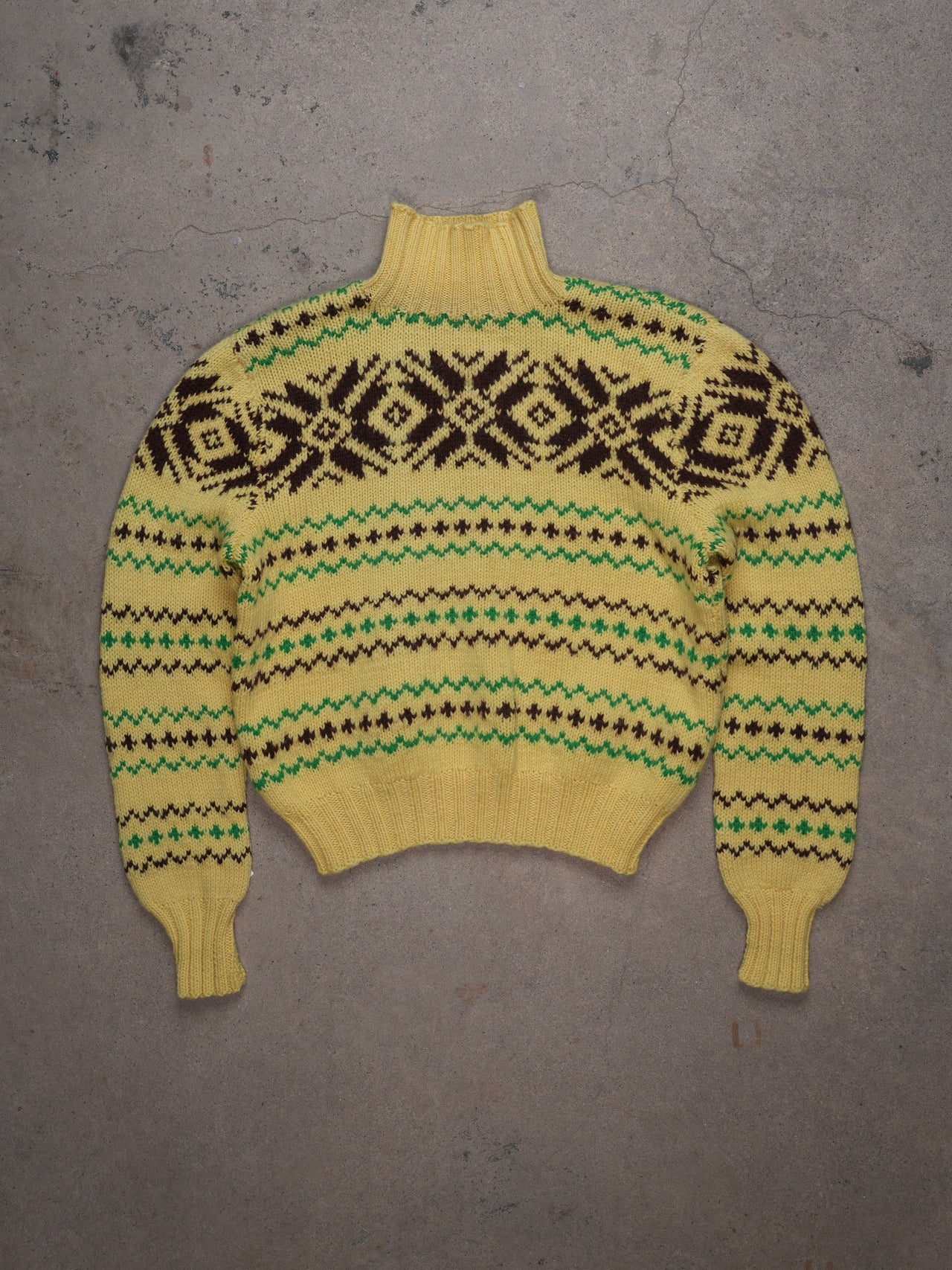 Vintage 1960s - Hand Knit Snowflake Pattern Sweater