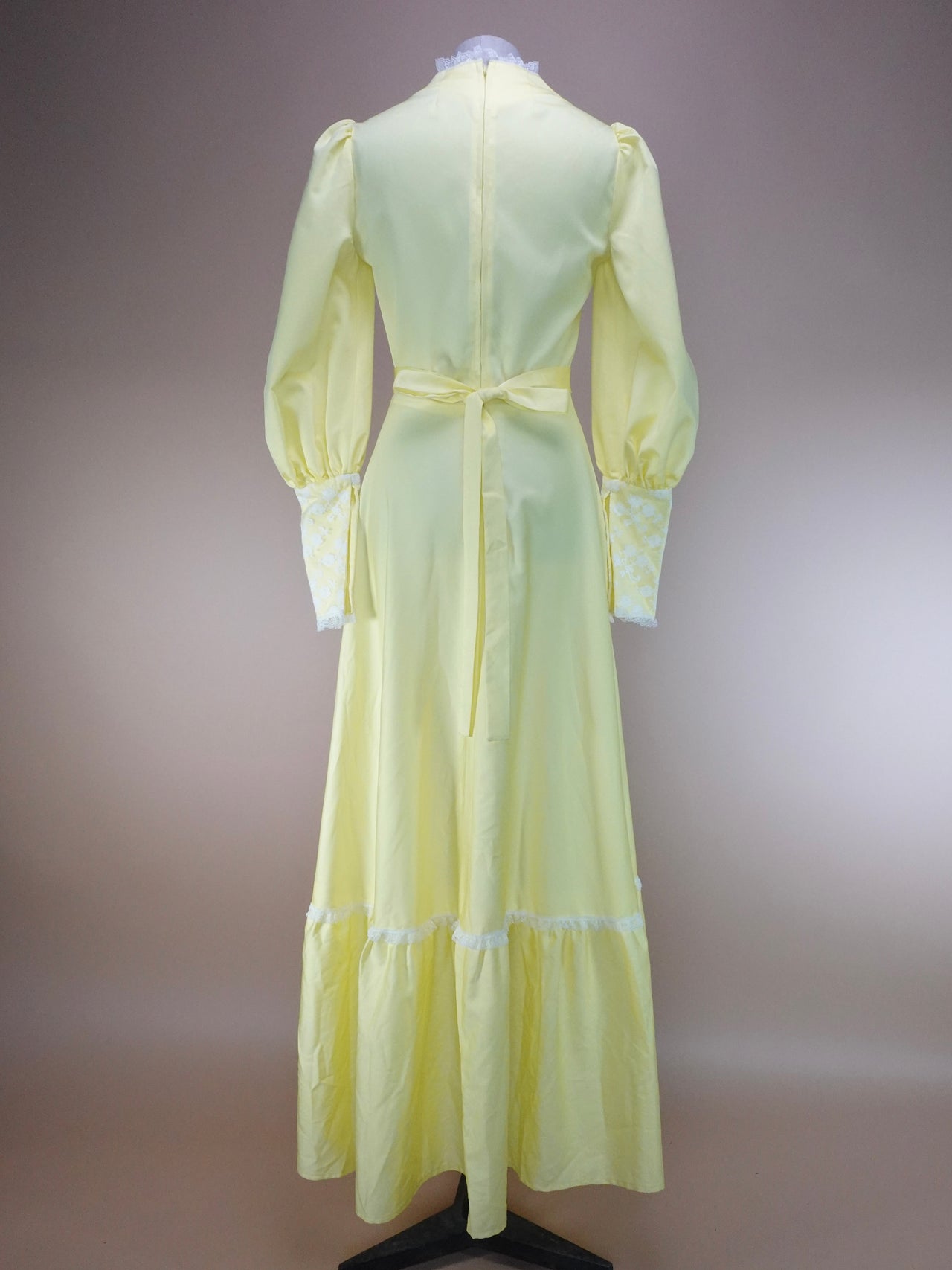 1970s - Lemon Yellow Gunne Sax Style Full Length Dress