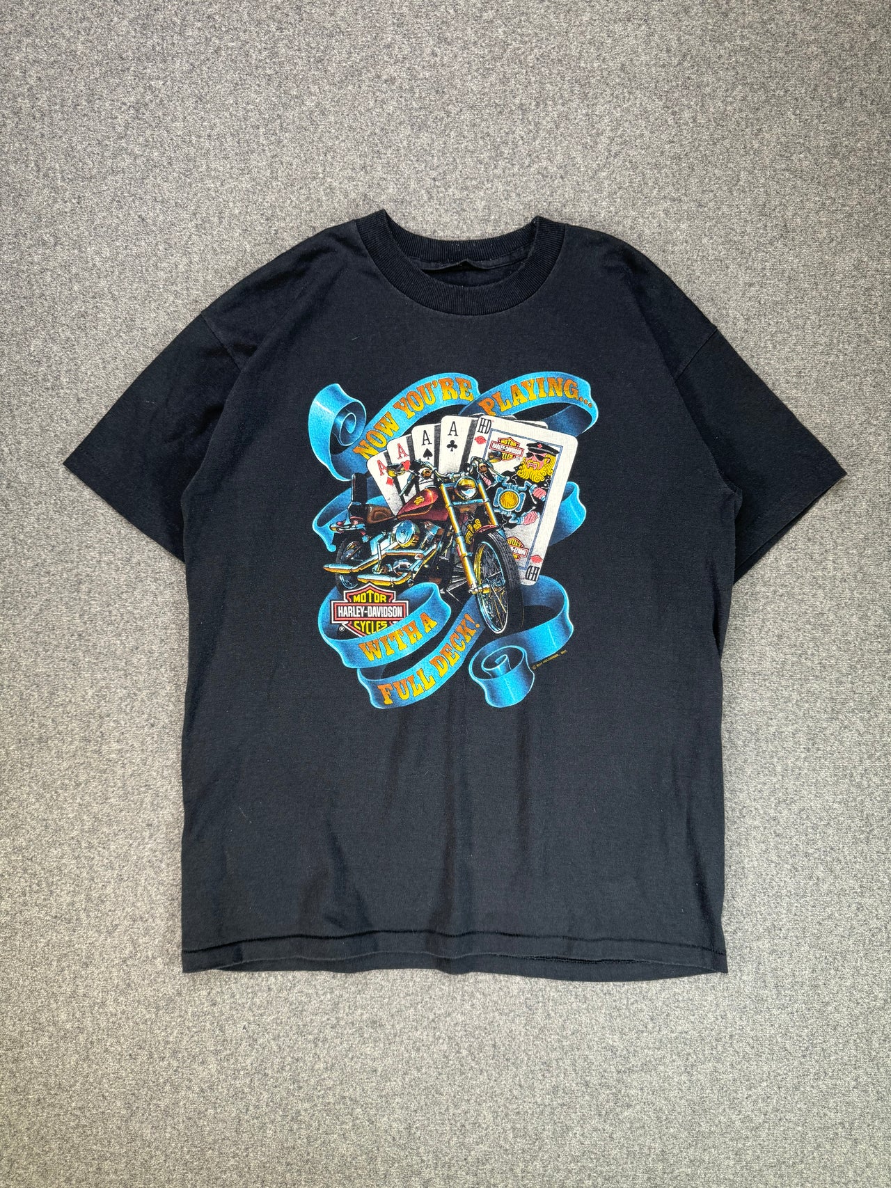 1994 - Harley Davidson 3D Emblem Style "Playing With A Full Deck" Biker T-Shirt
