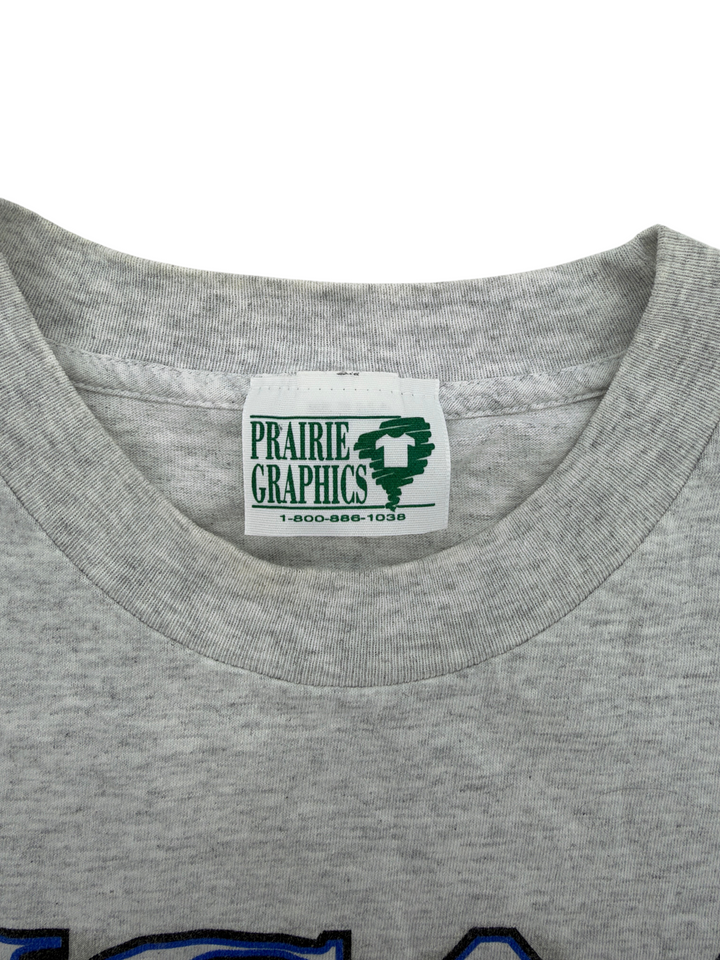 Exile Vintage grey 2000s Uni Basketball Final Four t-shirt featuring a Prairie Graphics tag on the inner collar.