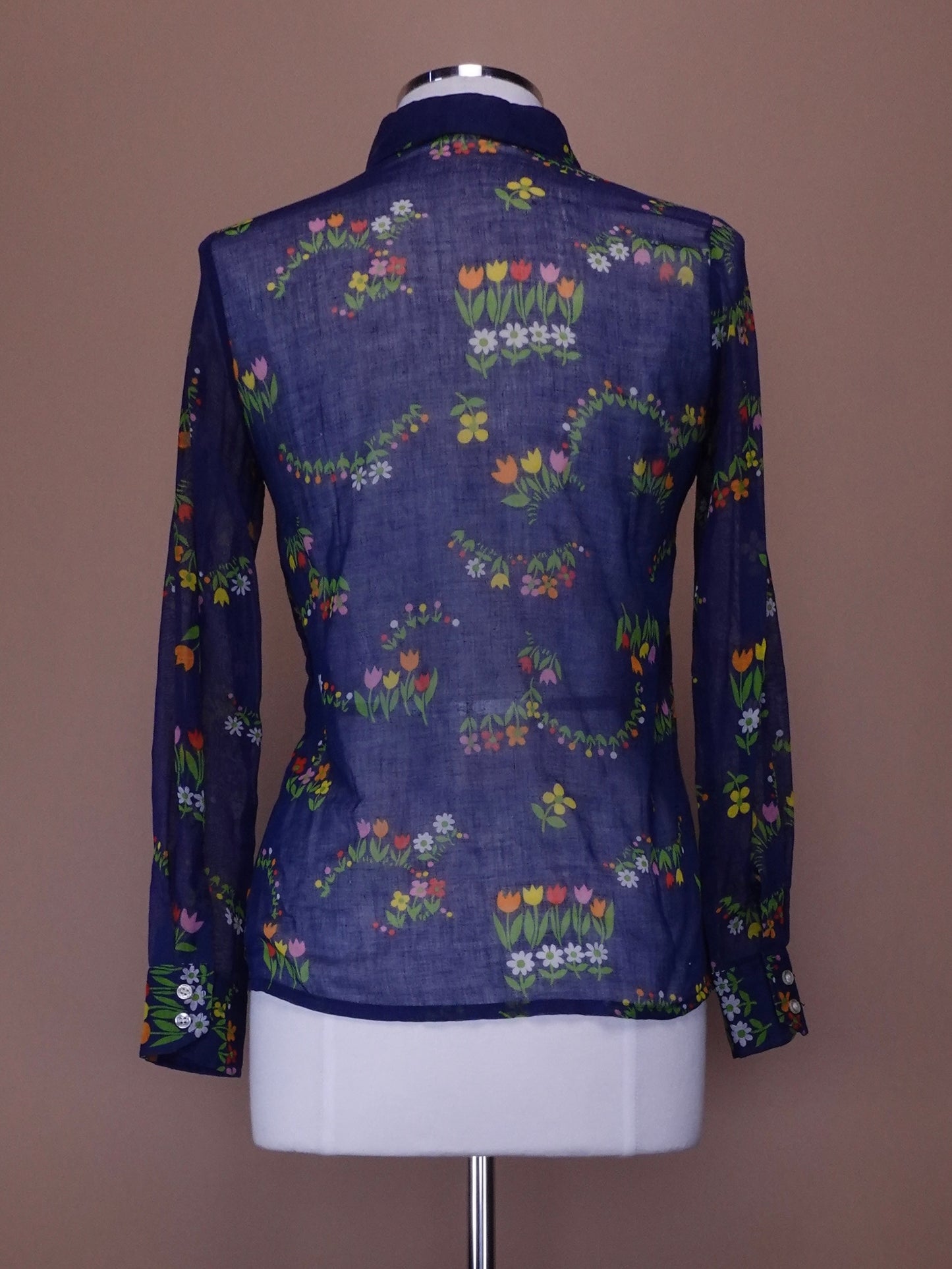 Vintage Sheer Hand Embroidered Floral Print Ladies Blouse
