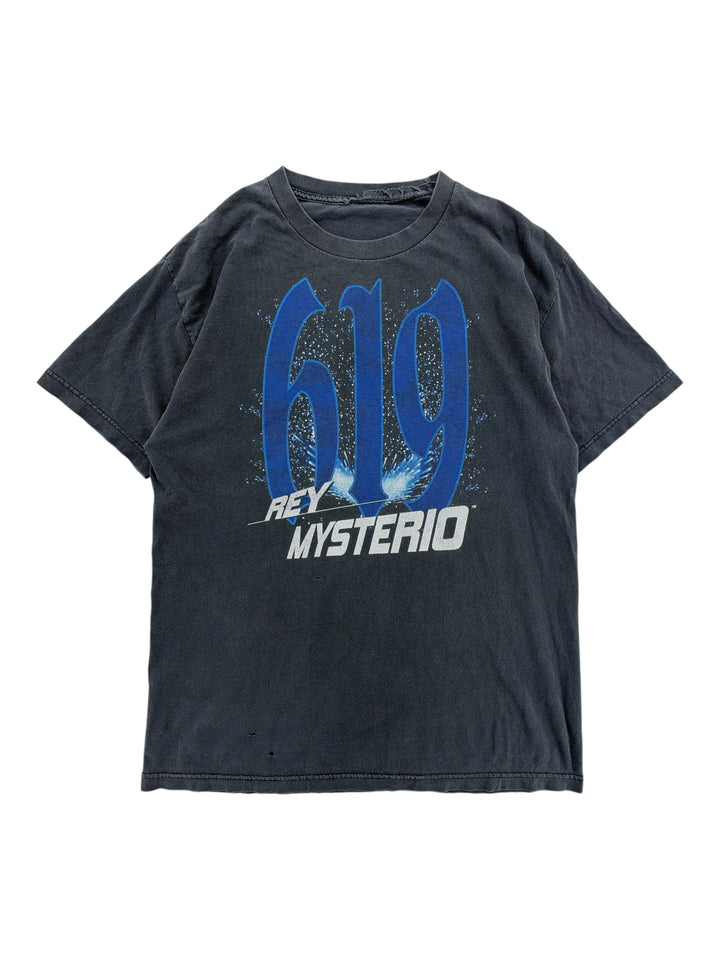 Exile Vintage black 2000s Rey Mysterio 619 graphic t-shirt with distressed cotton fabric