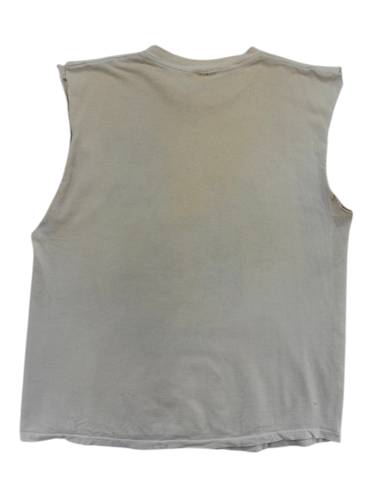 Back view of a vintage Exile Vintage 1990s Miami Heat white sleeveless cutoff t-shirt in size XL