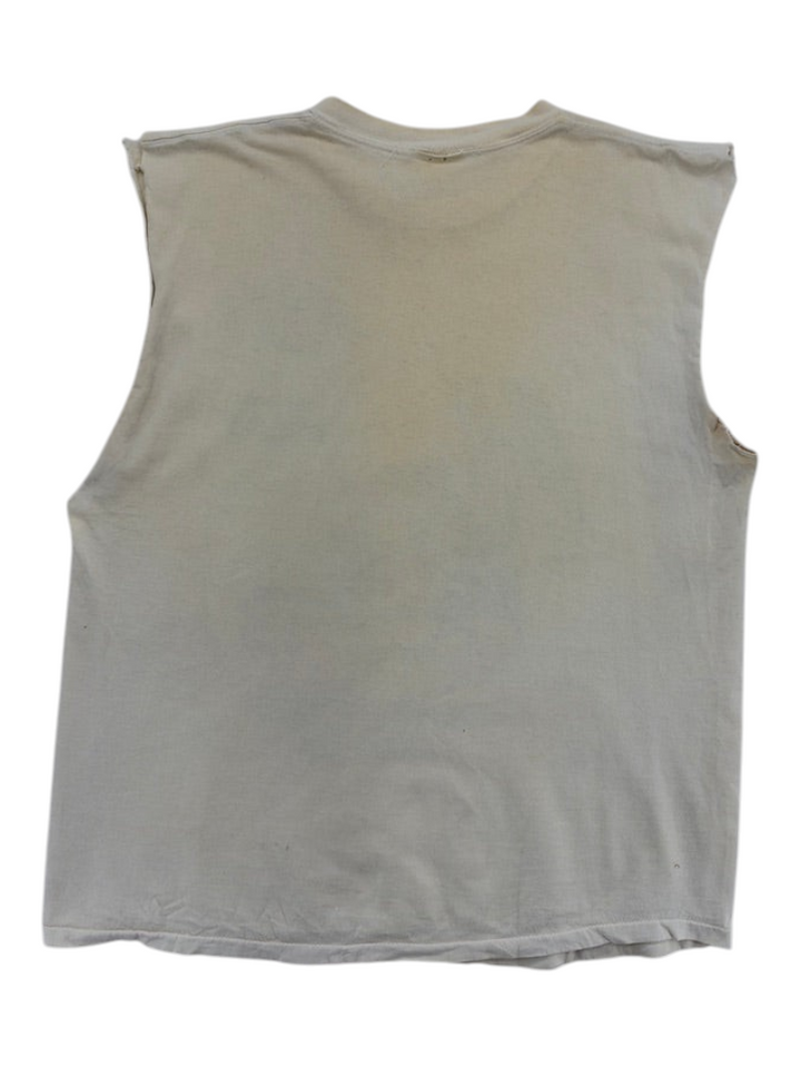Back view of a vintage Exile Vintage 1990s Miami Heat white sleeveless cutoff t-shirt in size XL