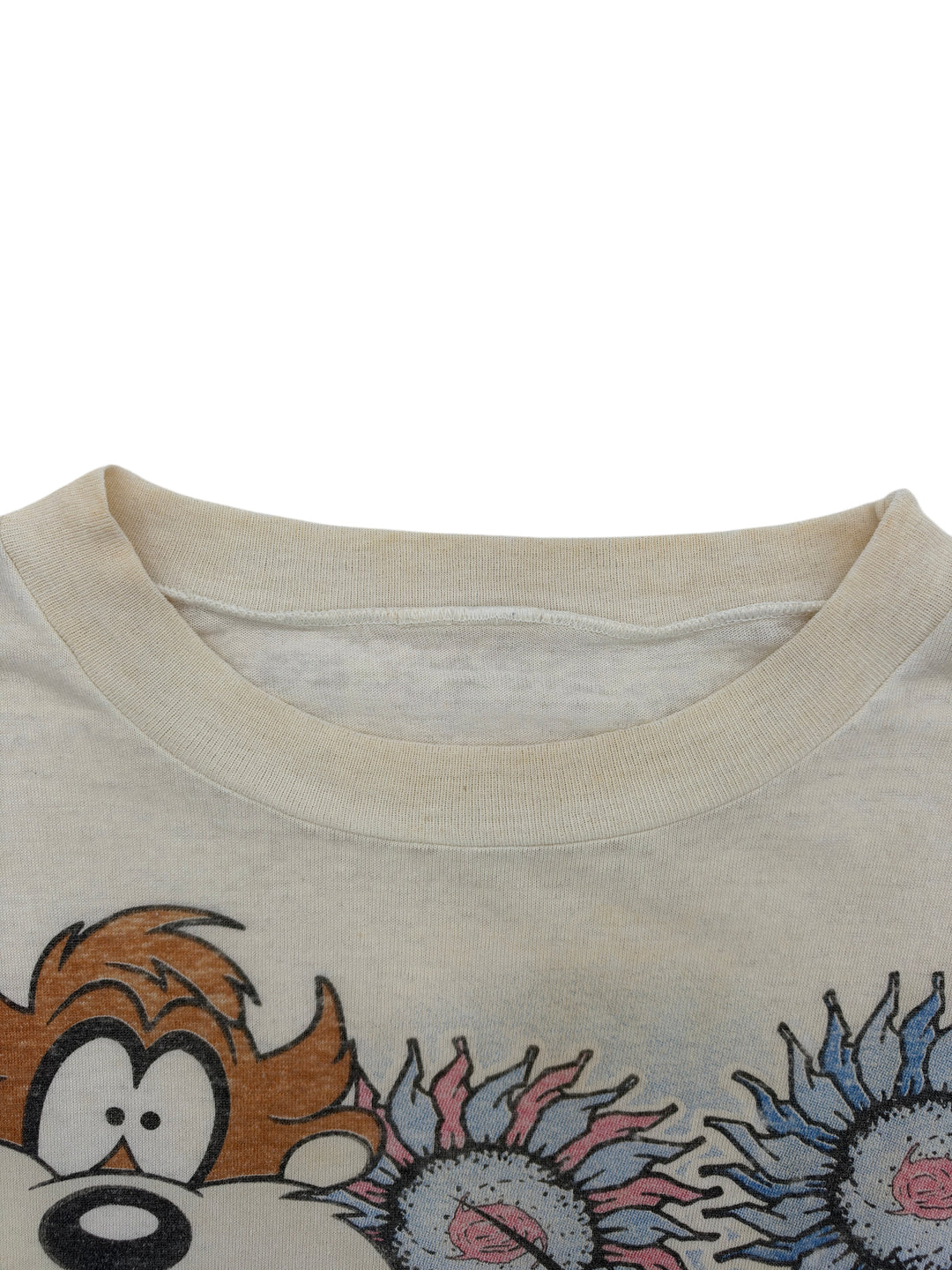Exile Vintage 1990s Looney Tunes graphic t-shirt with Taz and colorful flowers on off-white cotton fabric