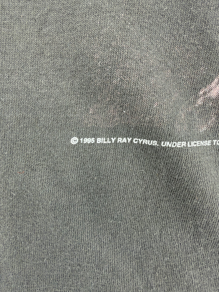 Exile Vintage 1995 Billy Ray Cyrus copyright print detail on a black cotton vintage tour t-shirt