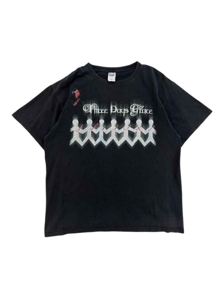 Exile Vintage black 2010s Three Days Grace tour t-shirt with paper doll graphic print on front