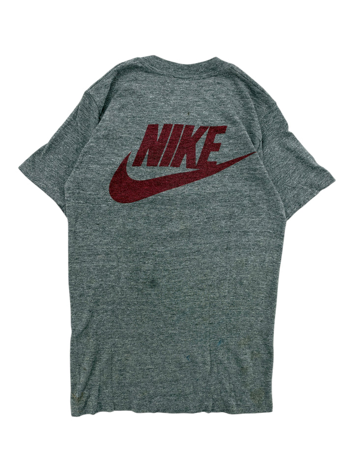 Exile Vintage grey 1980s Nike basketball t-shirt with a maroon logo on the back, size small.