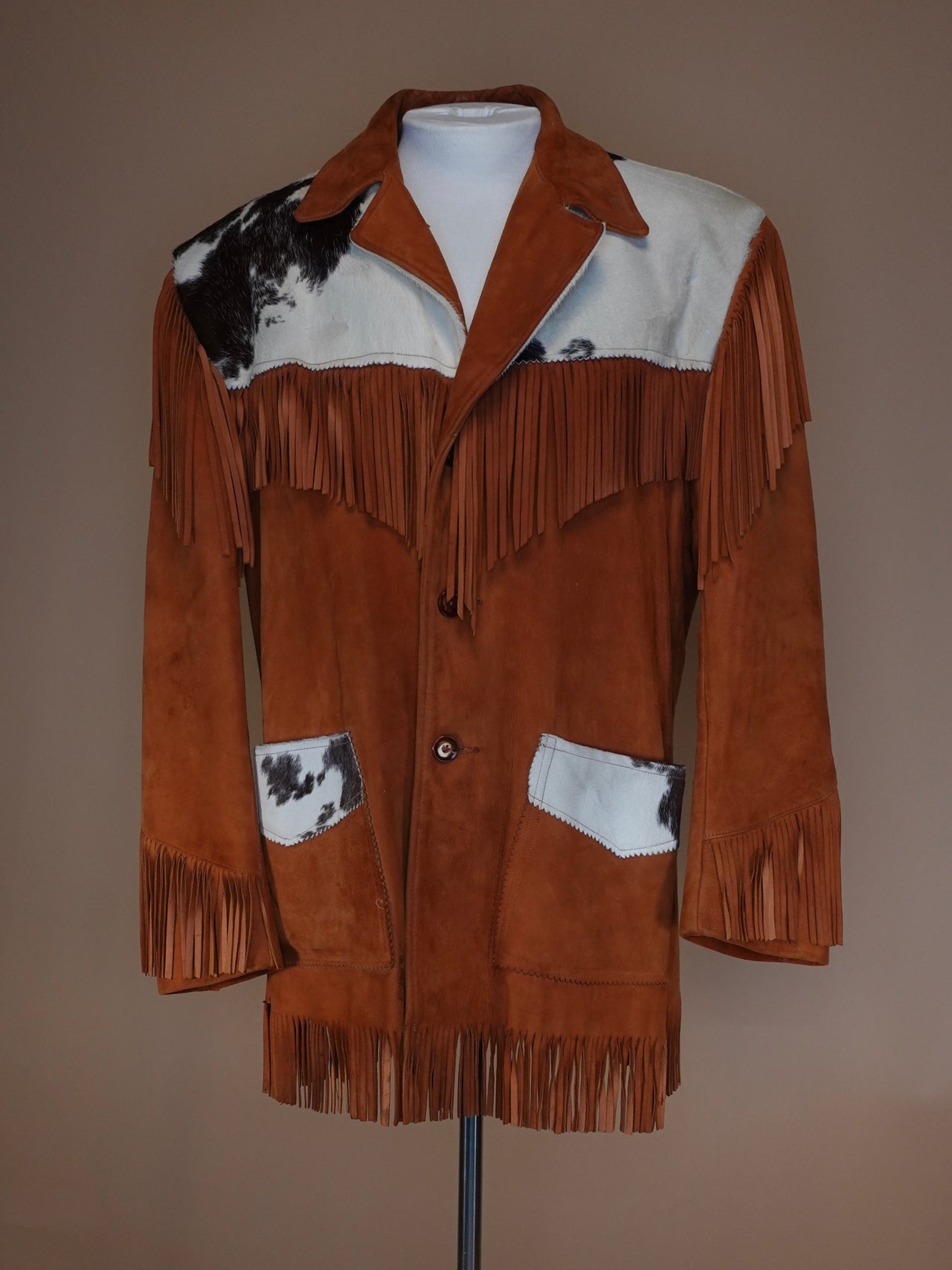 Vintage 1980s - Leather Craft Process Cowhide Suede Fringe Jacket With Rawhide Finishes