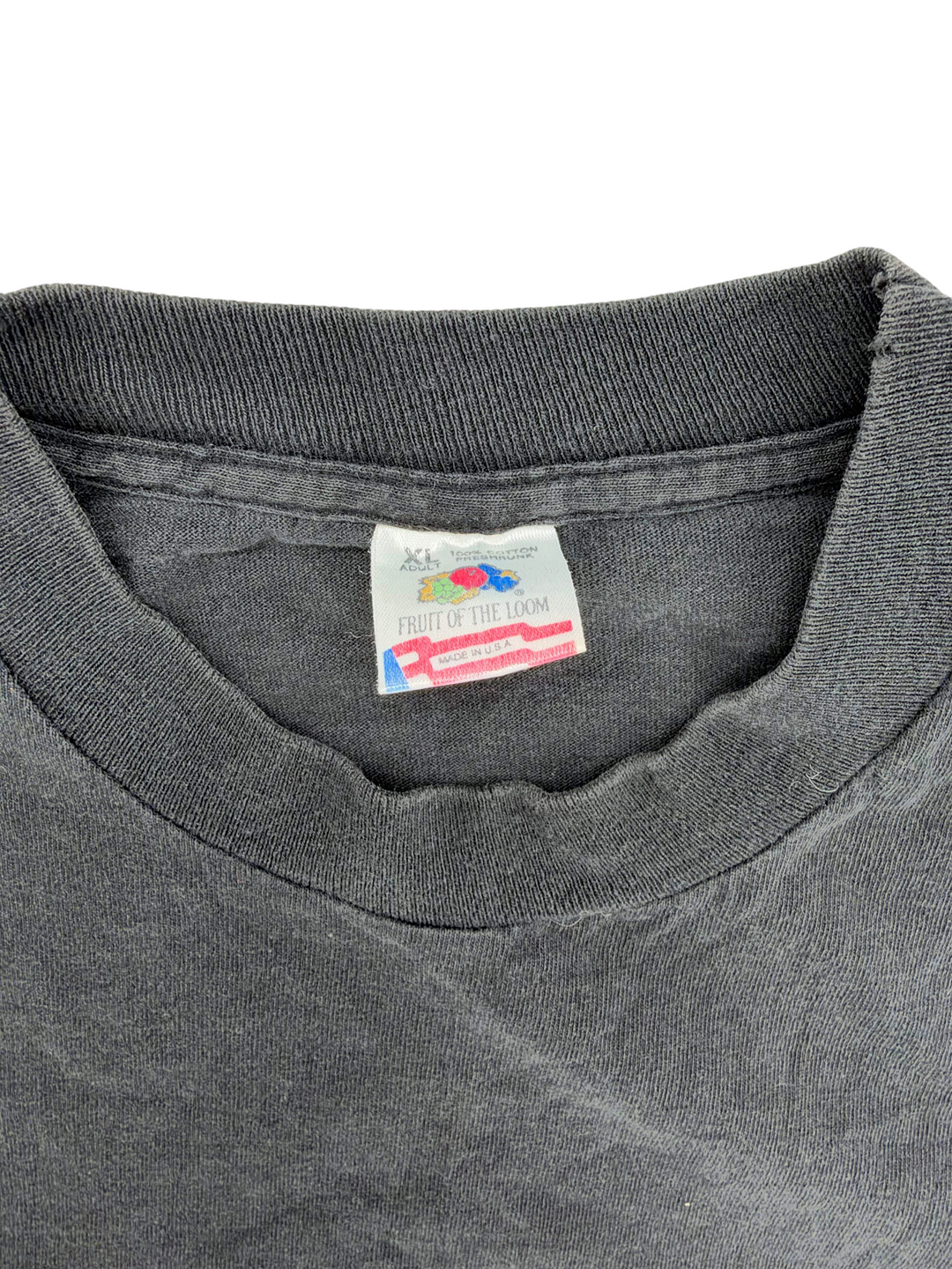 Exile Vintage 1990s Marlboro Coyote Bluff t-shirt collar detail with Fruit of the Loom XL tag