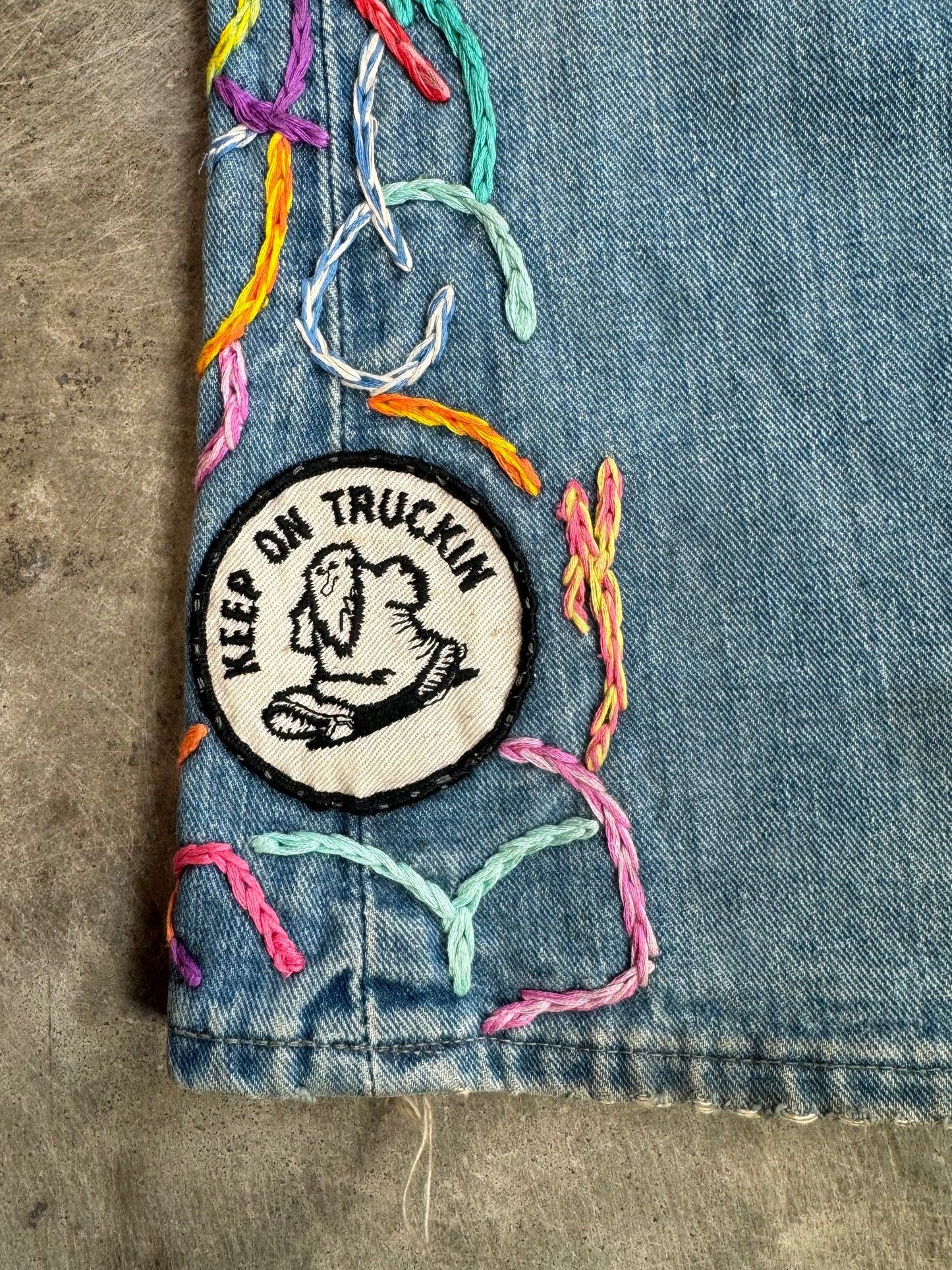 1970s - Lee Hand Embroidered Flared Denim Jeans “Legalize Pot”