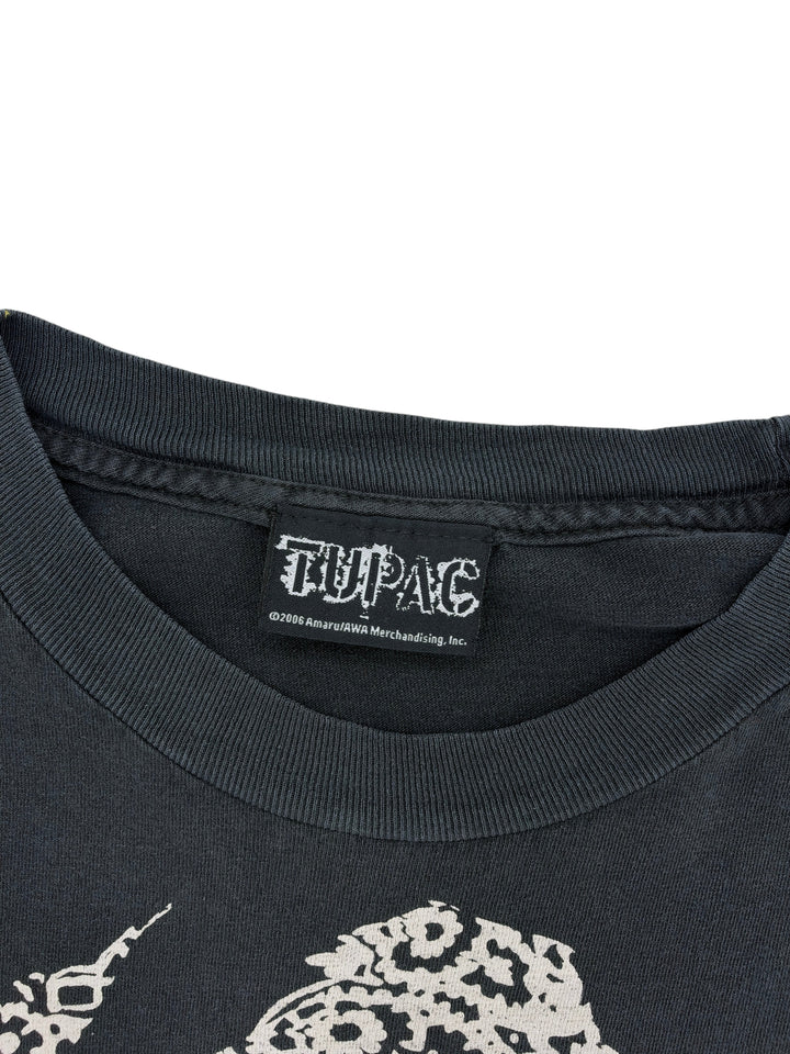 Exile Vintage black 2000s Tupac graphic t-shirt with a branded neck label showing 2006 Amaru AWA Merchandising