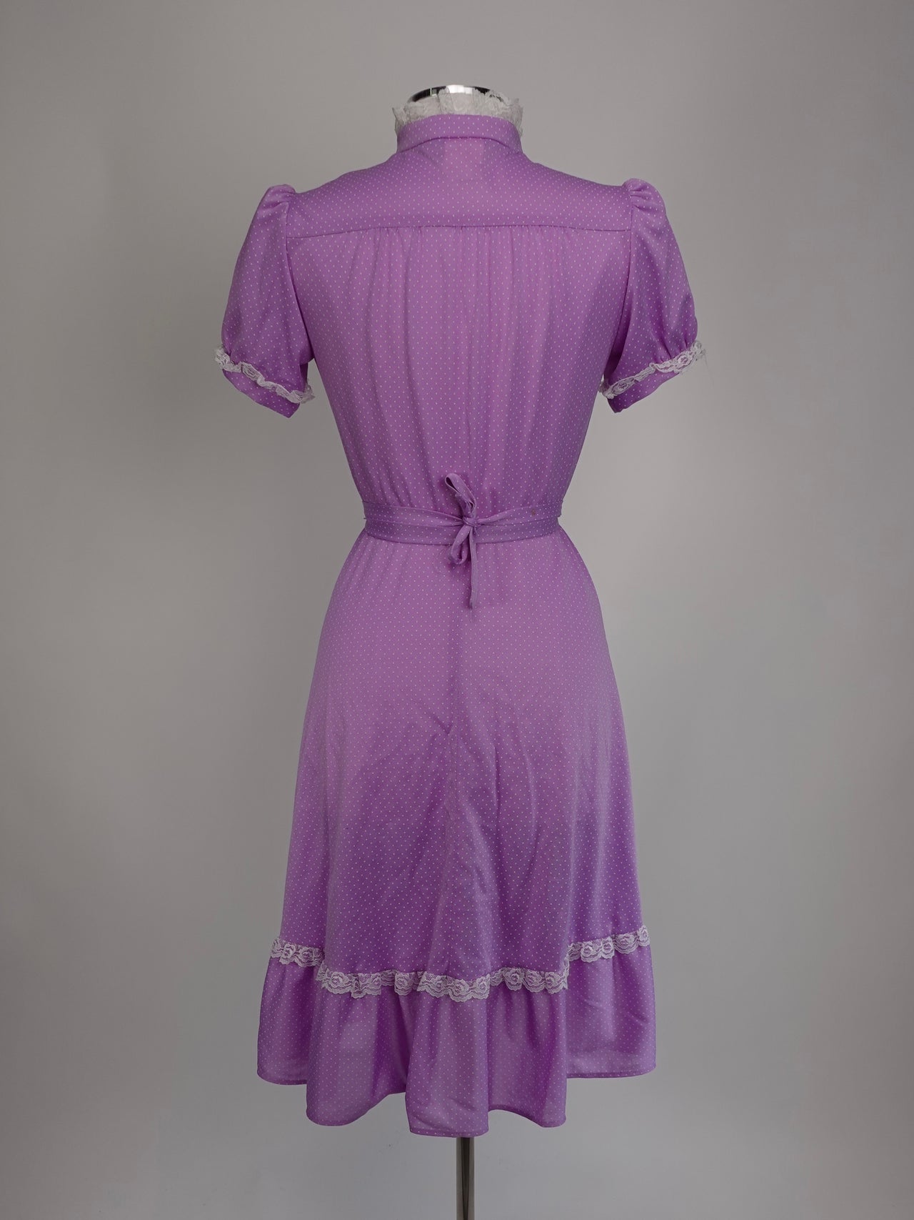 1970S - PURPLE MICRO DOT LACE TRIM SQUARE DANCING DRESS