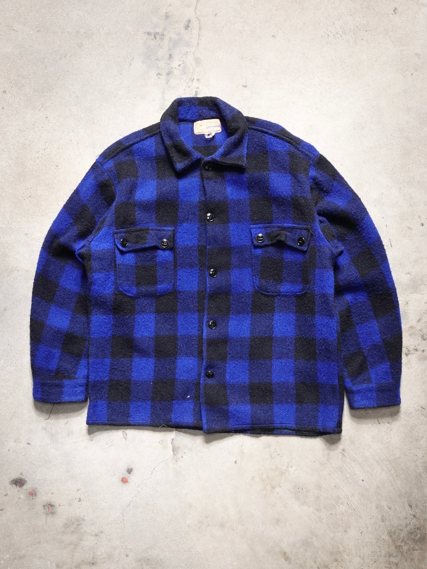 1950S/60S - HUMPHRYS CANADA BLUE BUFFALO PLAID HEAVY WOOL SHIRT