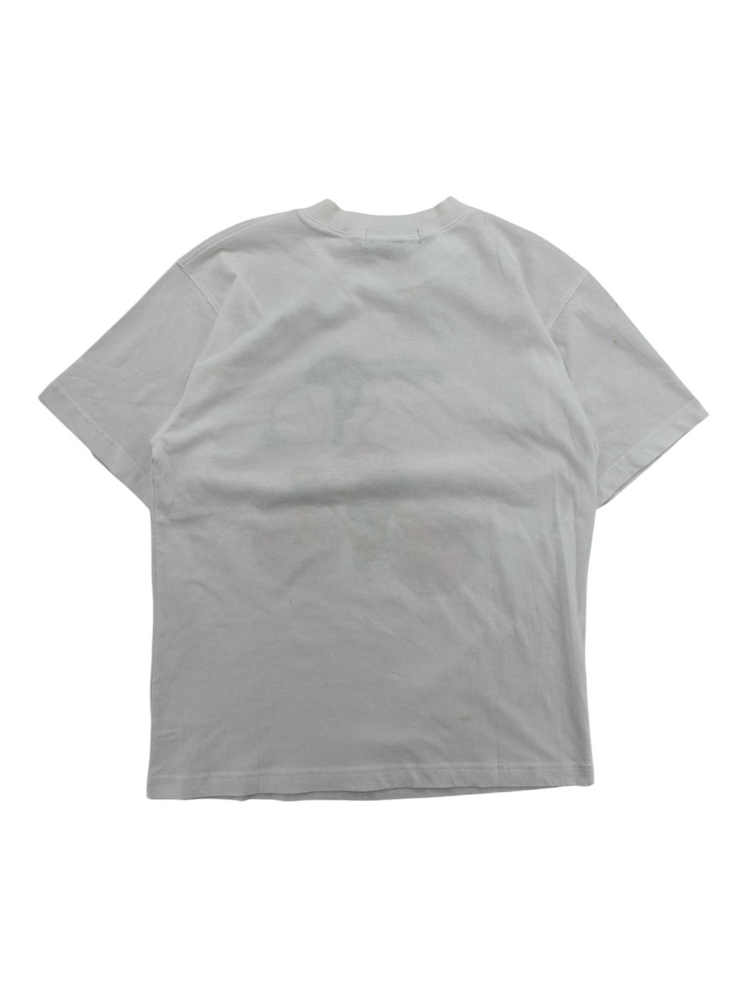 Exile Vintage 1990s white Snoopy cycling t-shirt, back view of a vintage cotton crew neck graphic tee.