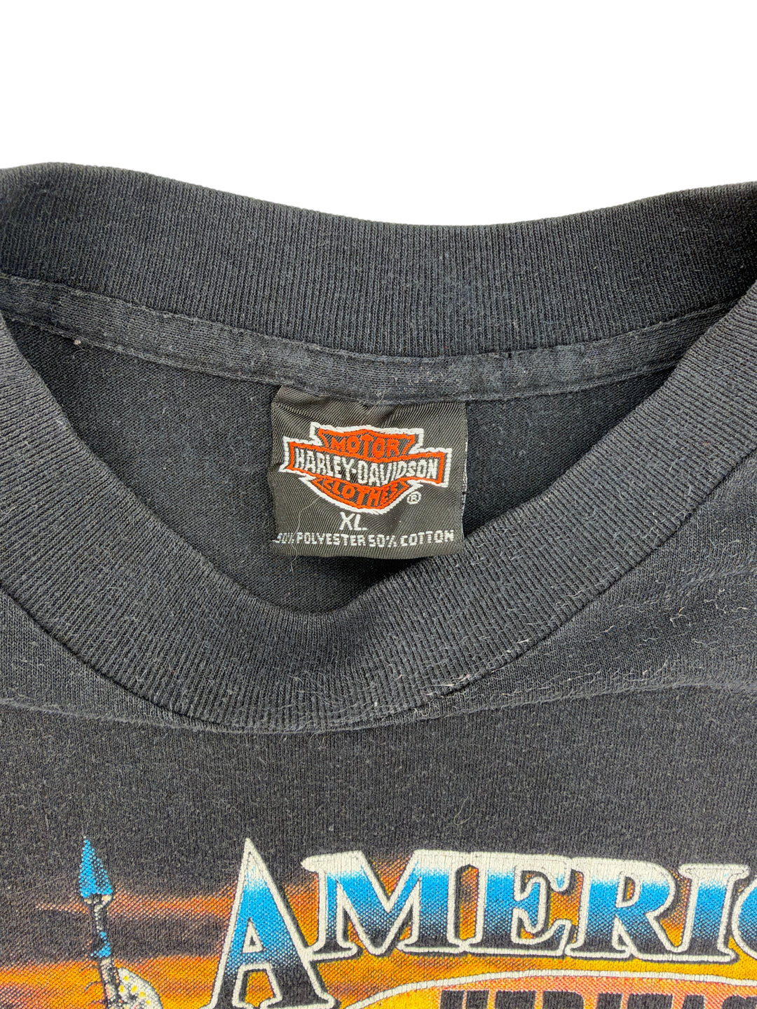 Exile Vintage 1980s Harley Davidson American Heritage black cotton blend t-shirt tag detail