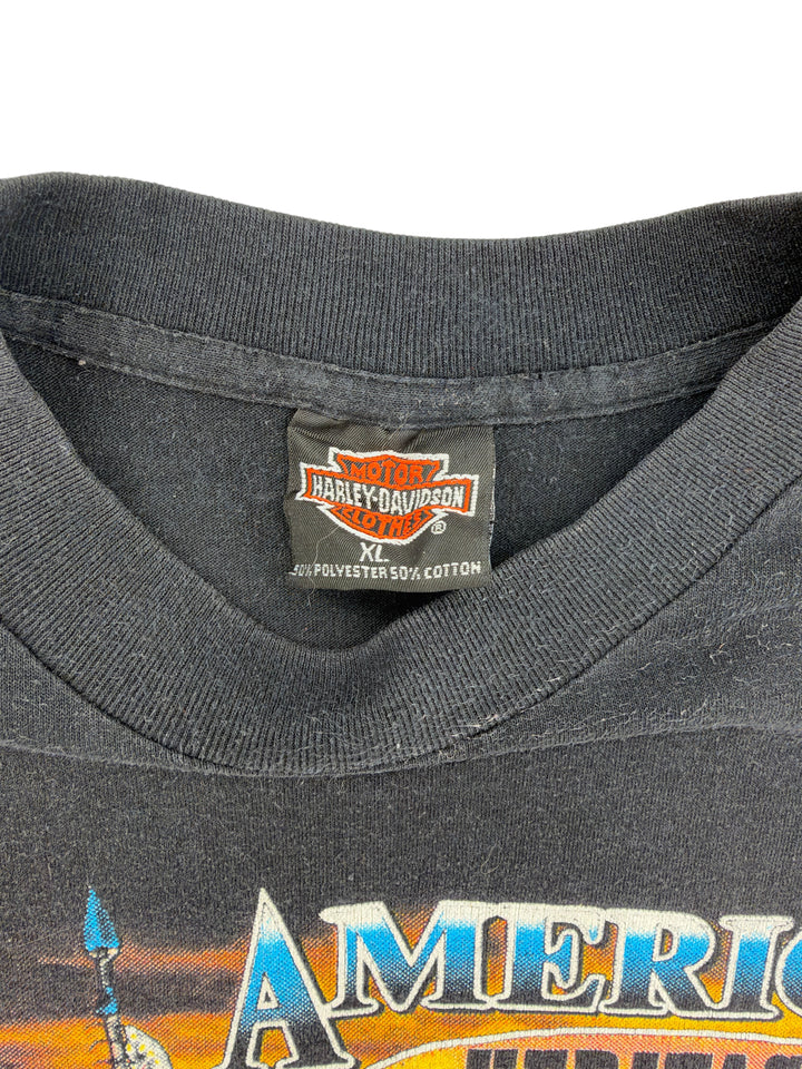 Exile Vintage 1980s Harley Davidson American Heritage black cotton blend t-shirt tag detail