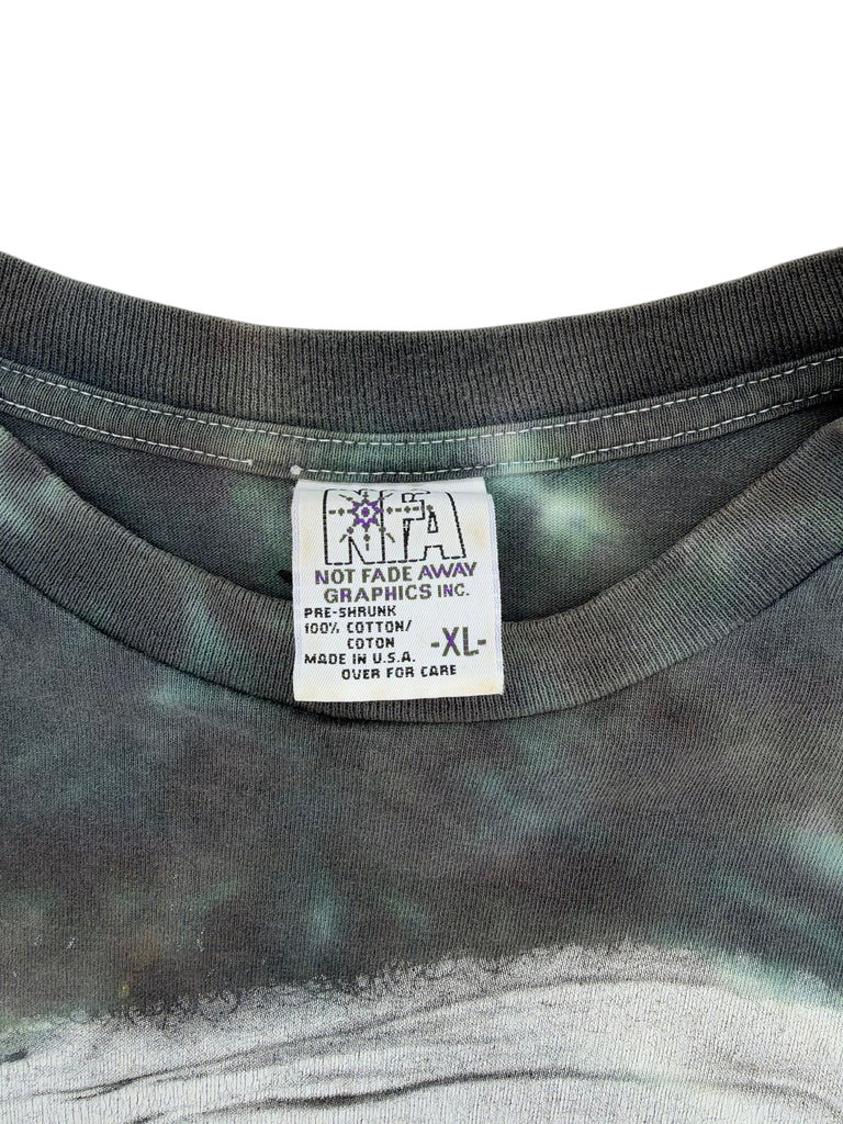 Exile Vintage 1990s Jimi Hendrix tie dye t-shirt XL size label detail showing Not Fade Away Graphics tag