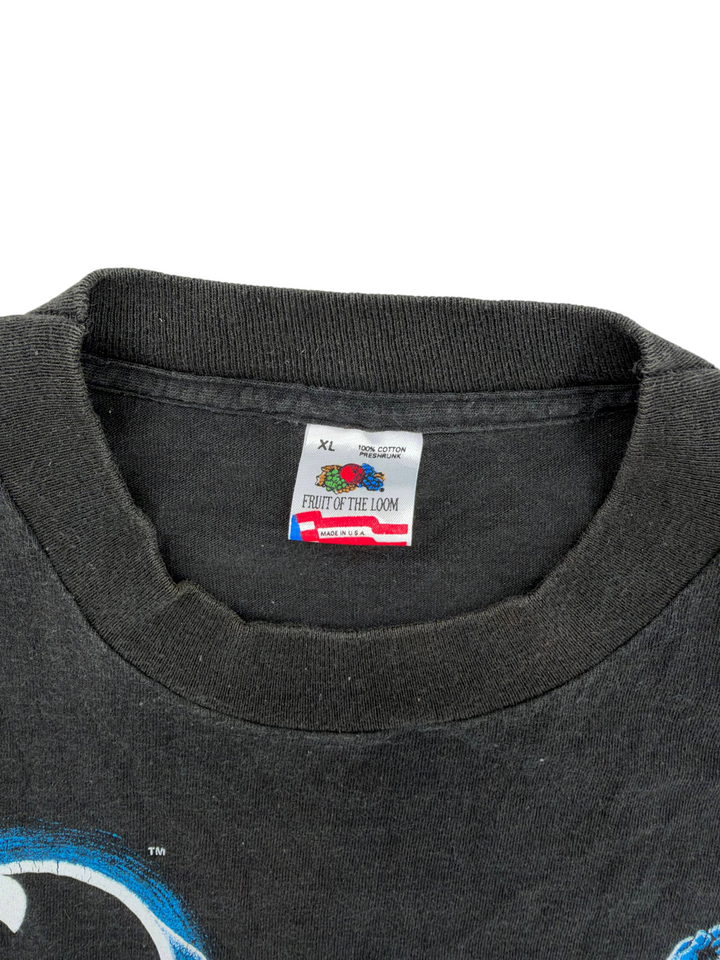 Exile Vintage 1980s Batman T-shirt featuring a black cotton fabric and a Fruit of the Loom XL size tag