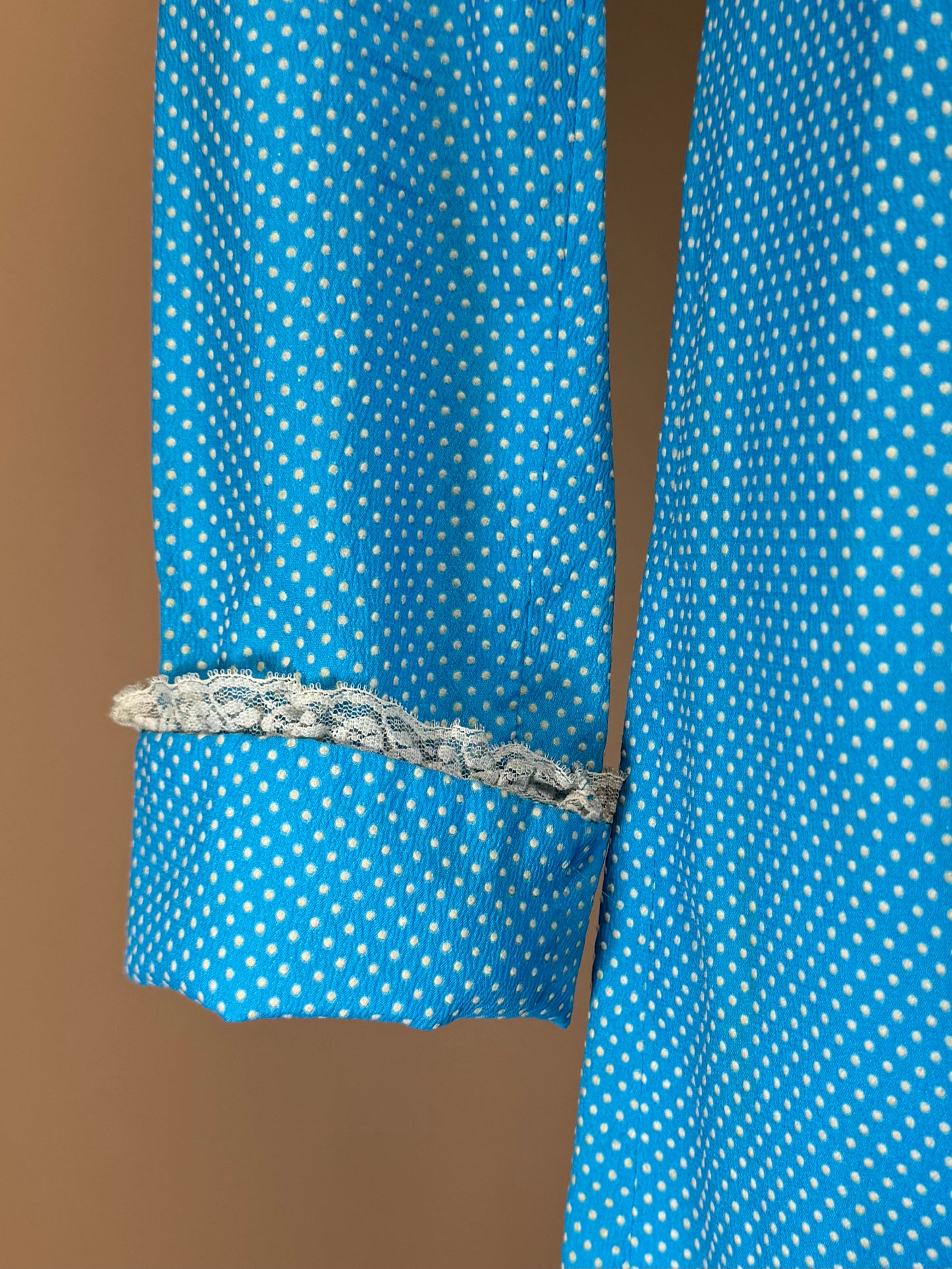 1960s - Baby Blue Swiss Dot Midi Length Dress