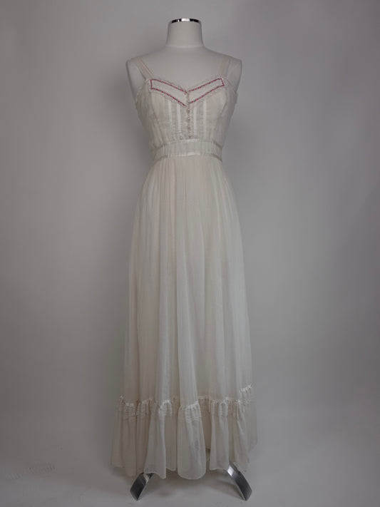1970S - GUNNE SAX WHITE SLEEVELESS COTTAGE CORE DRESS
