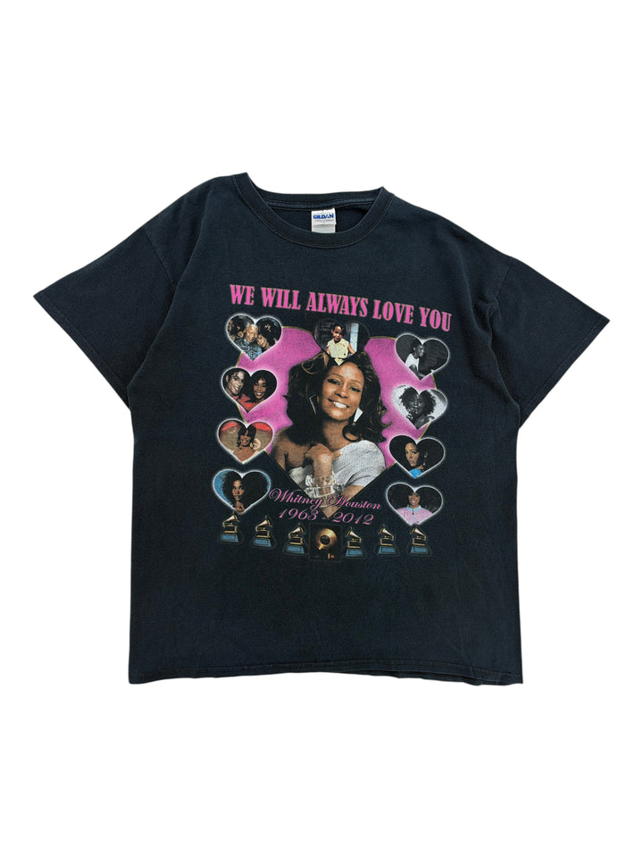 Exile Vintage black 2012 Whitney Houston memorial t-shirt with heart-shaped photo collage and graphic print